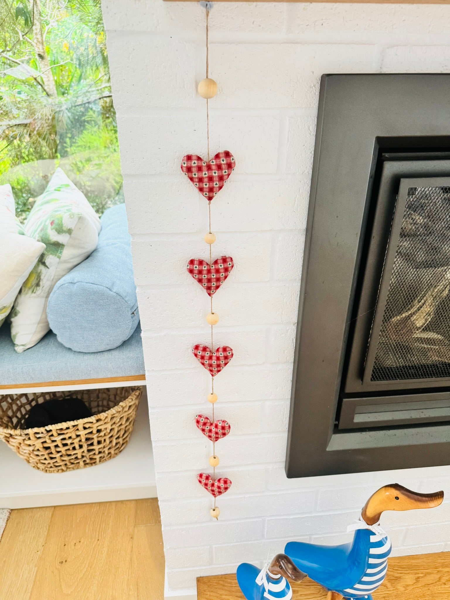 Handmade 'string of love' hanging heart garland