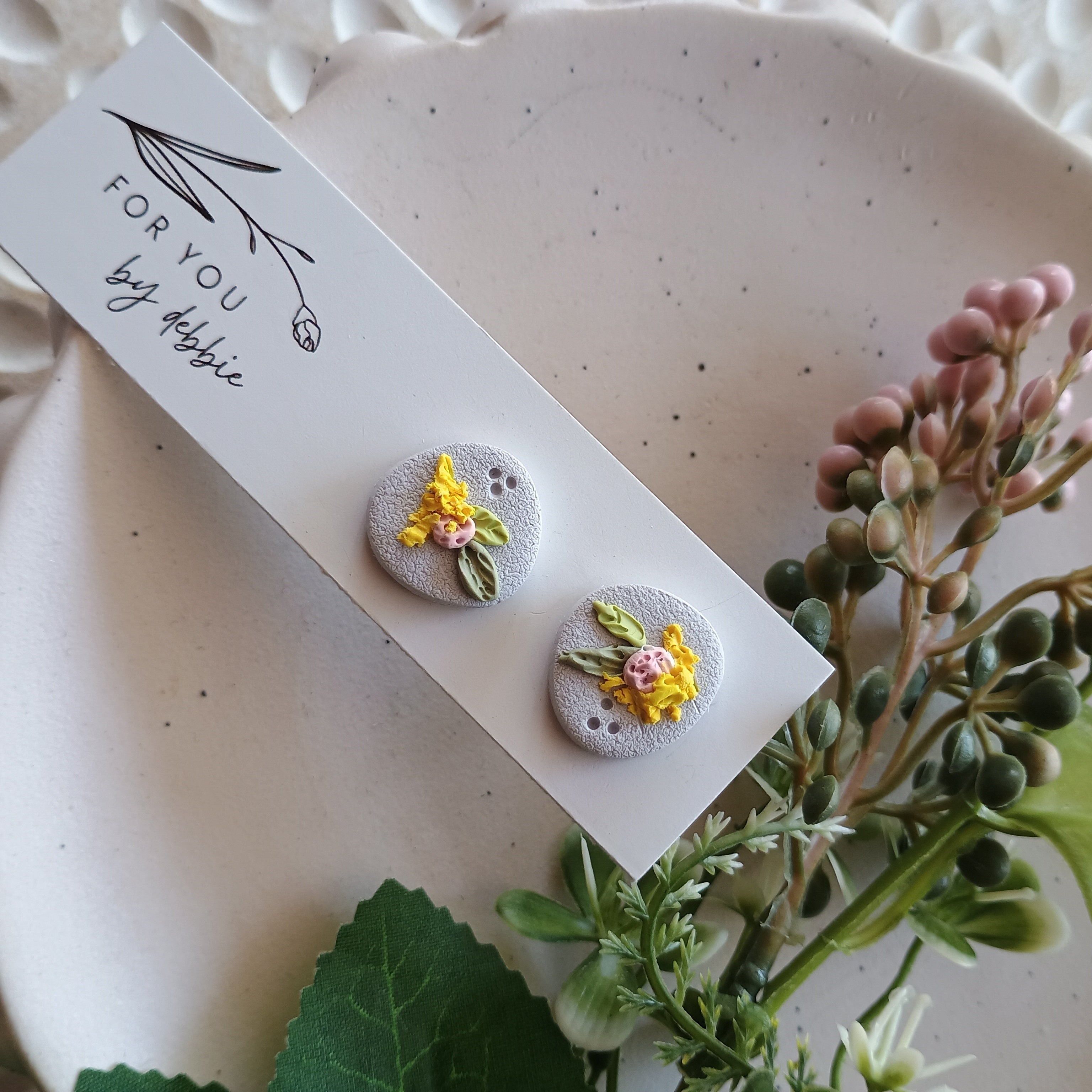 Wattle flower statement stud earrings