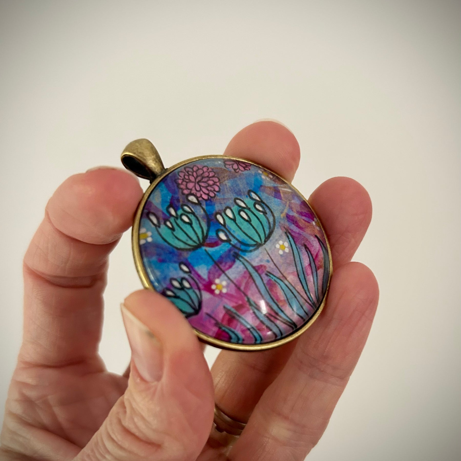 Hand-painted necklace : Sea Glass Garden