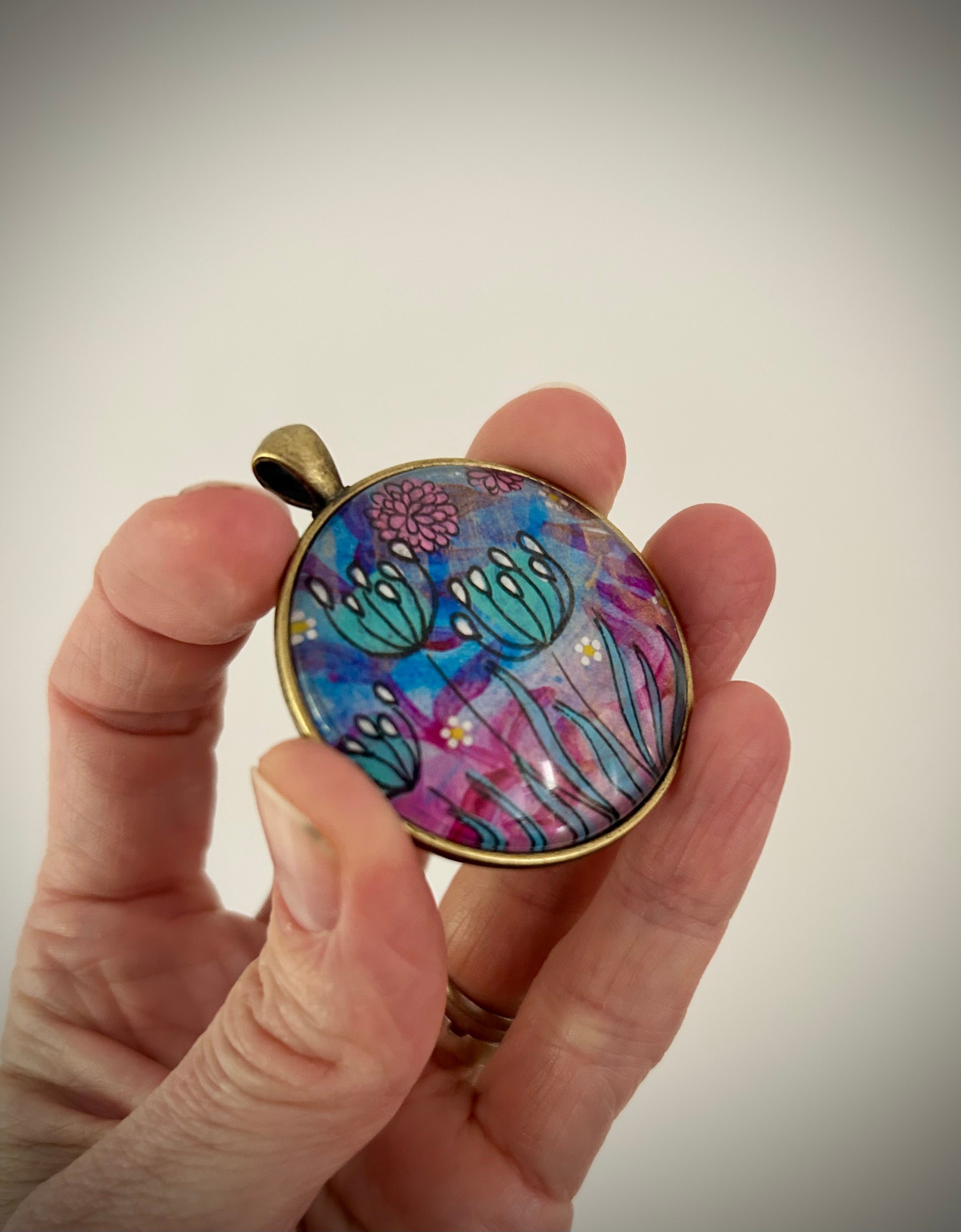 Hand-painted necklace : Sea Glass Garden