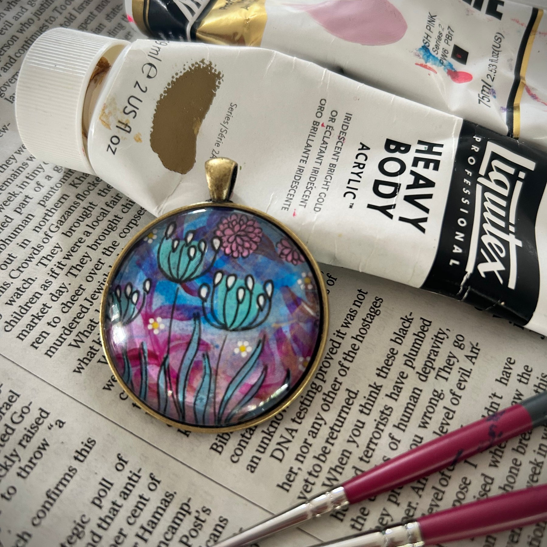 Hand-painted necklace : Sea Glass Garden