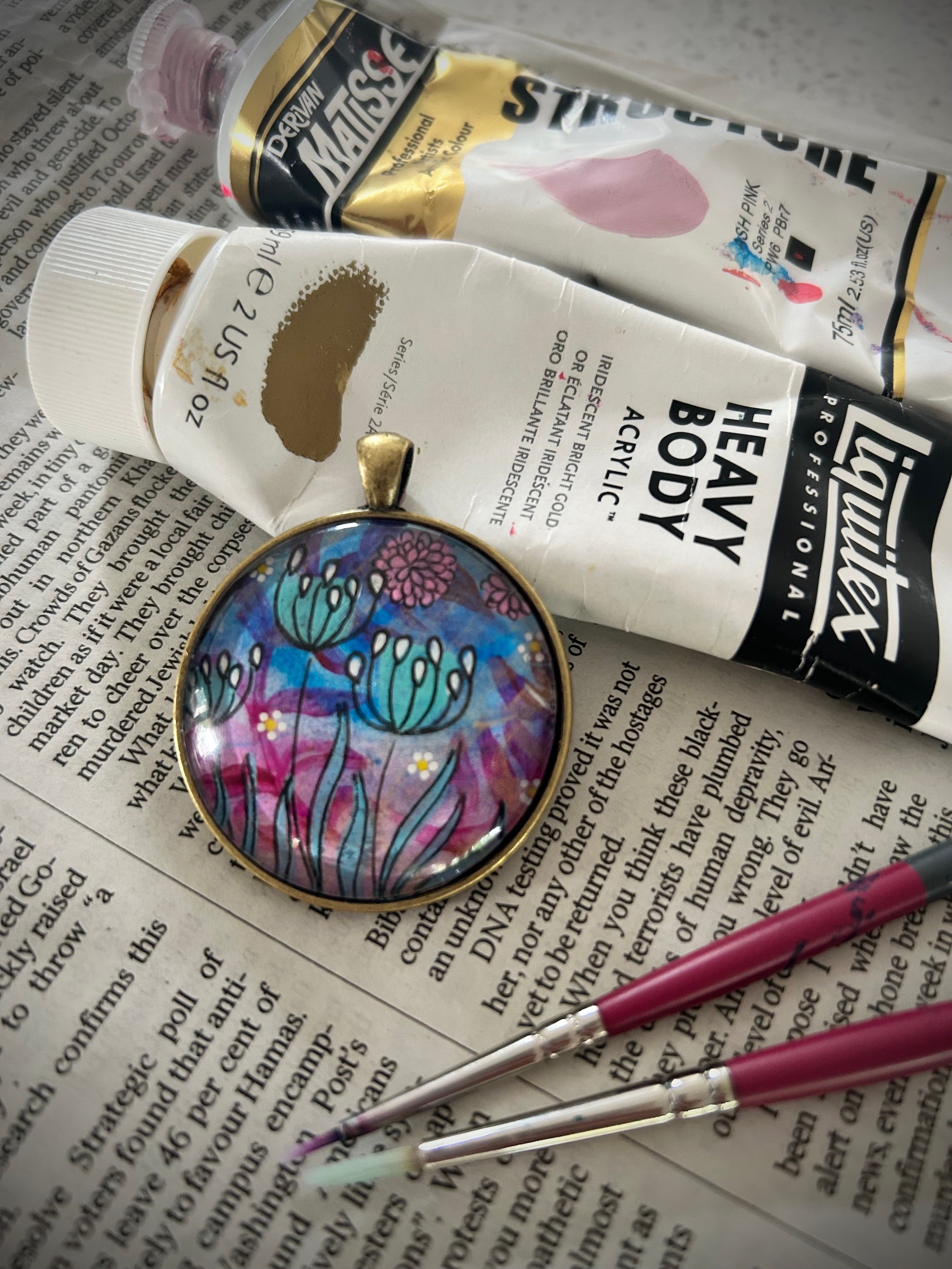 Hand-painted necklace : Sea Glass Garden