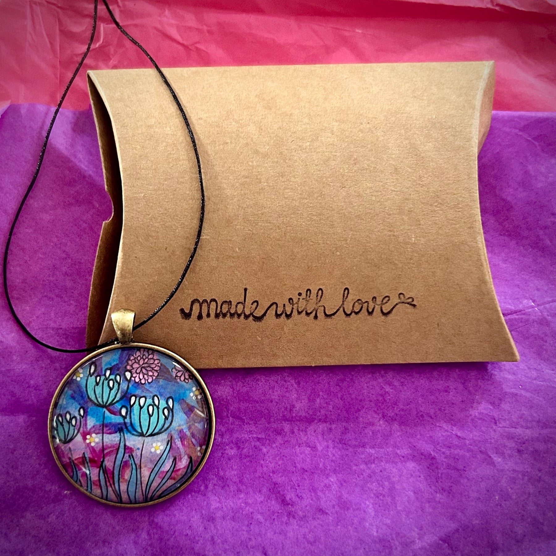 Hand-painted necklace : Sea Glass Garden