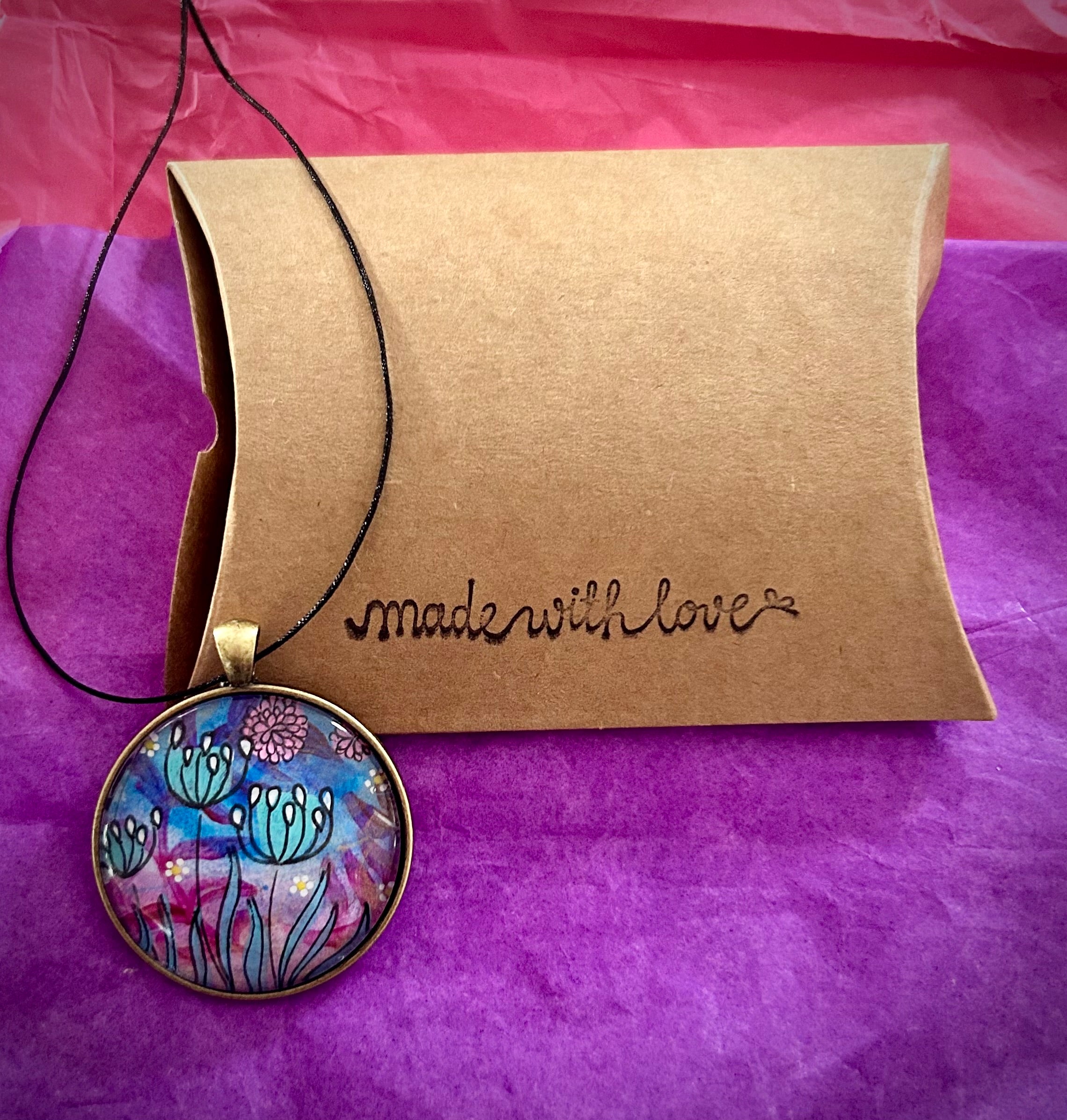 Hand-painted necklace : Sea Glass Garden