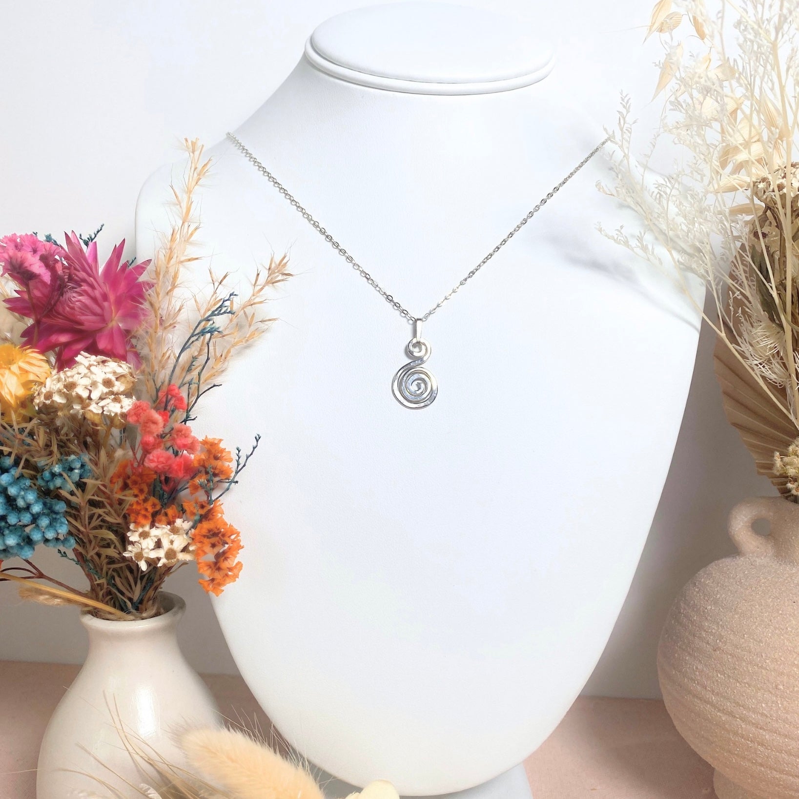 Hammered spiral pendant | Sterling silver | Chain necklace | Celtic-inspired jewellery