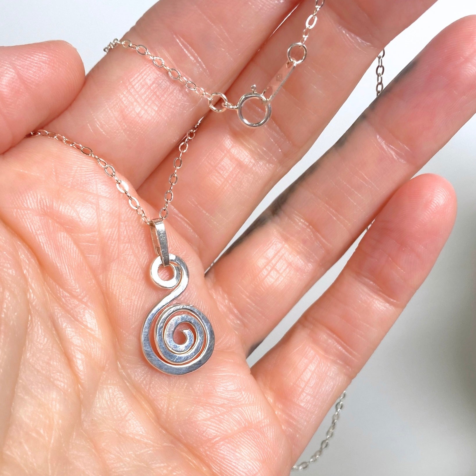 Hammered spiral pendant | Sterling silver | Chain necklace | Celtic-inspired jewellery