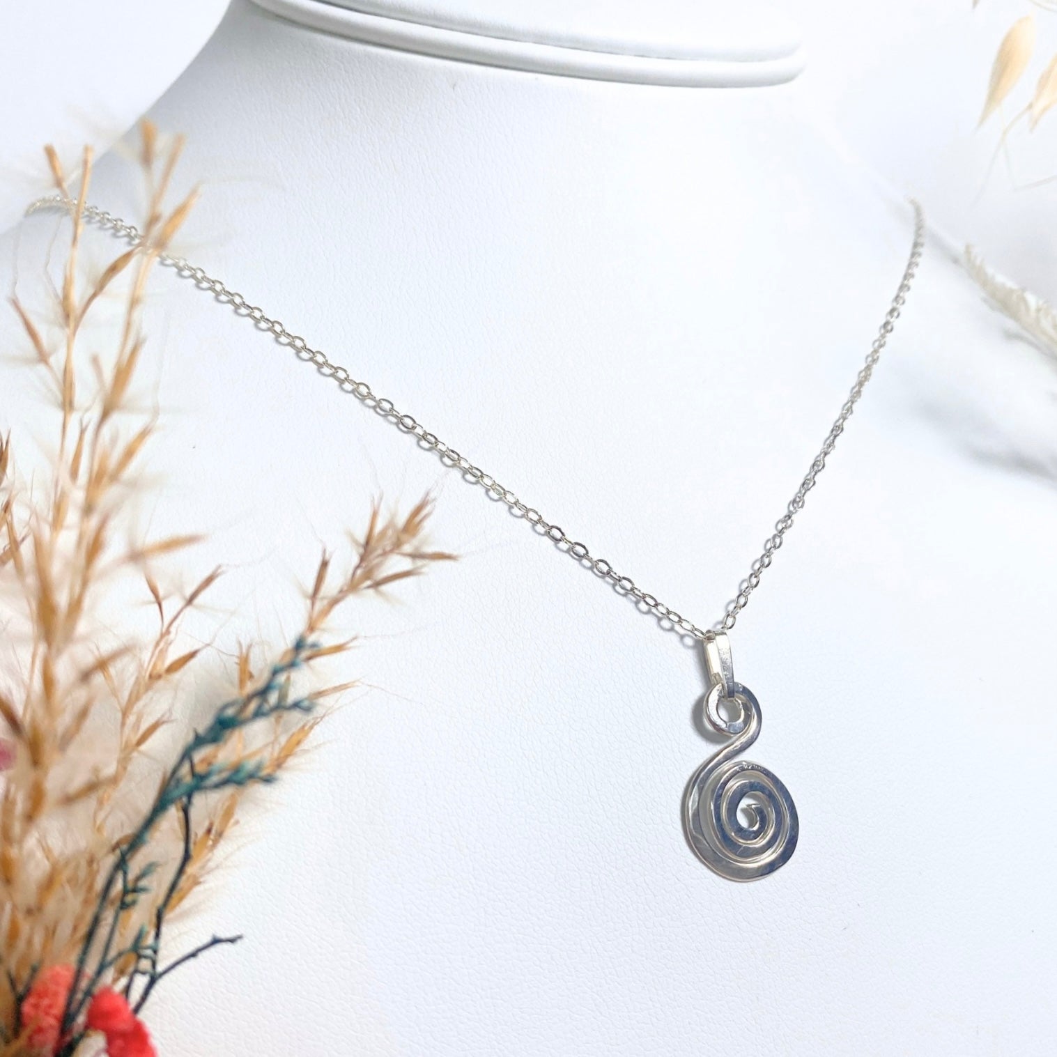 Hammered spiral pendant | Sterling silver | Chain necklace | Celtic-inspired jewellery