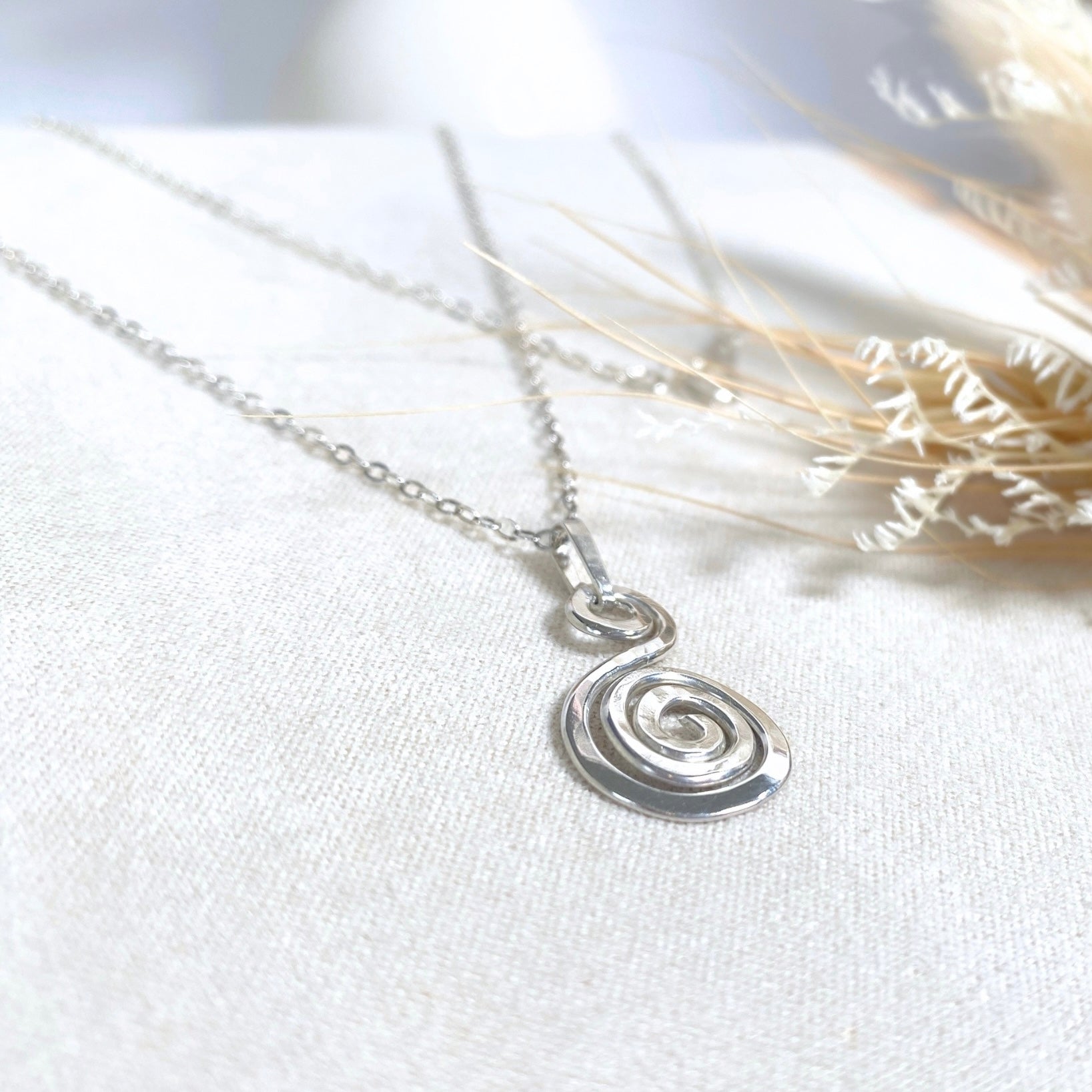 Hammered spiral pendant | Sterling silver | Chain necklace | Celtic-inspired jewellery