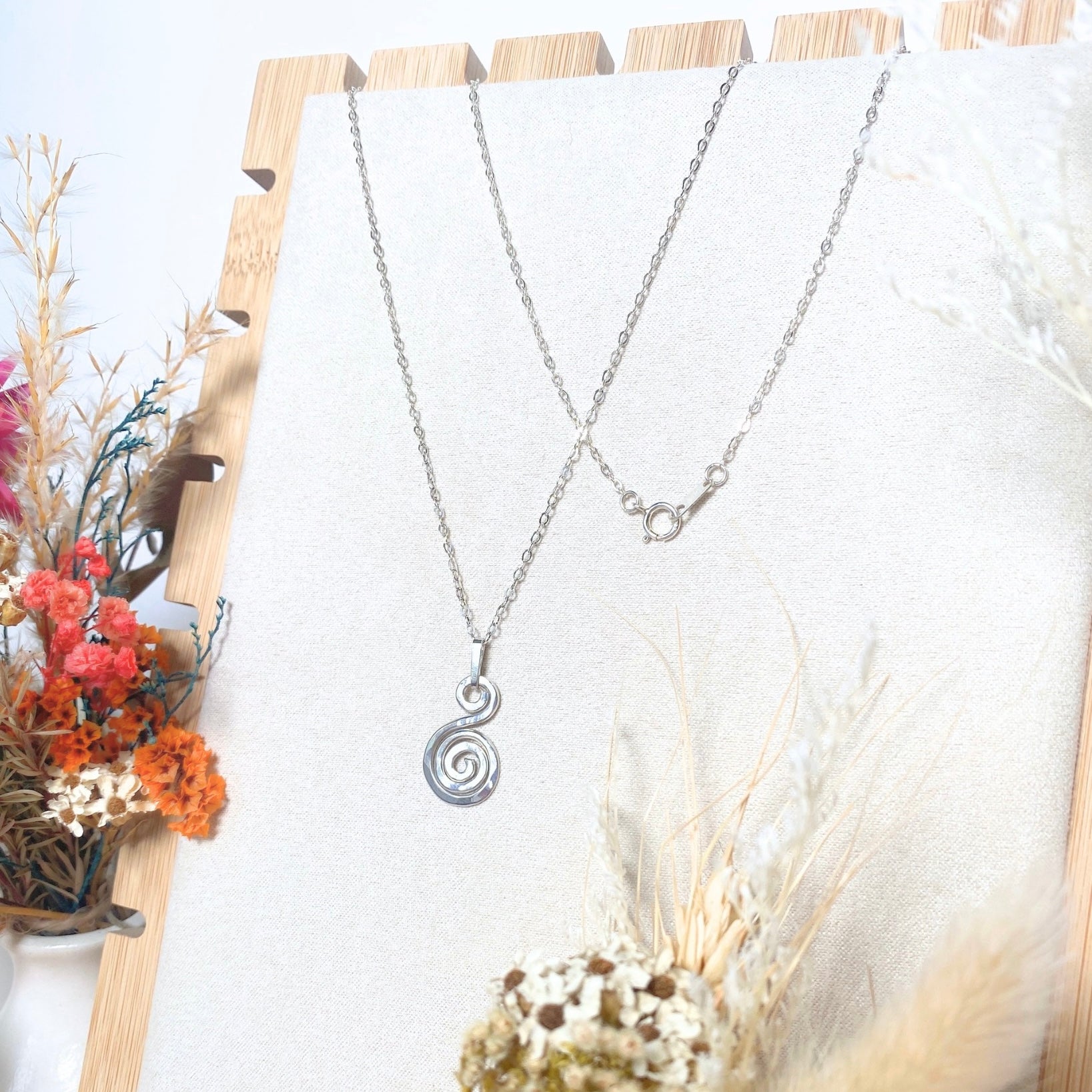 Hammered spiral pendant | Sterling silver | Chain necklace | Celtic-inspired jewellery
