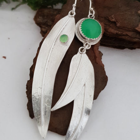 Mismatched eucalyptus leaf earrings