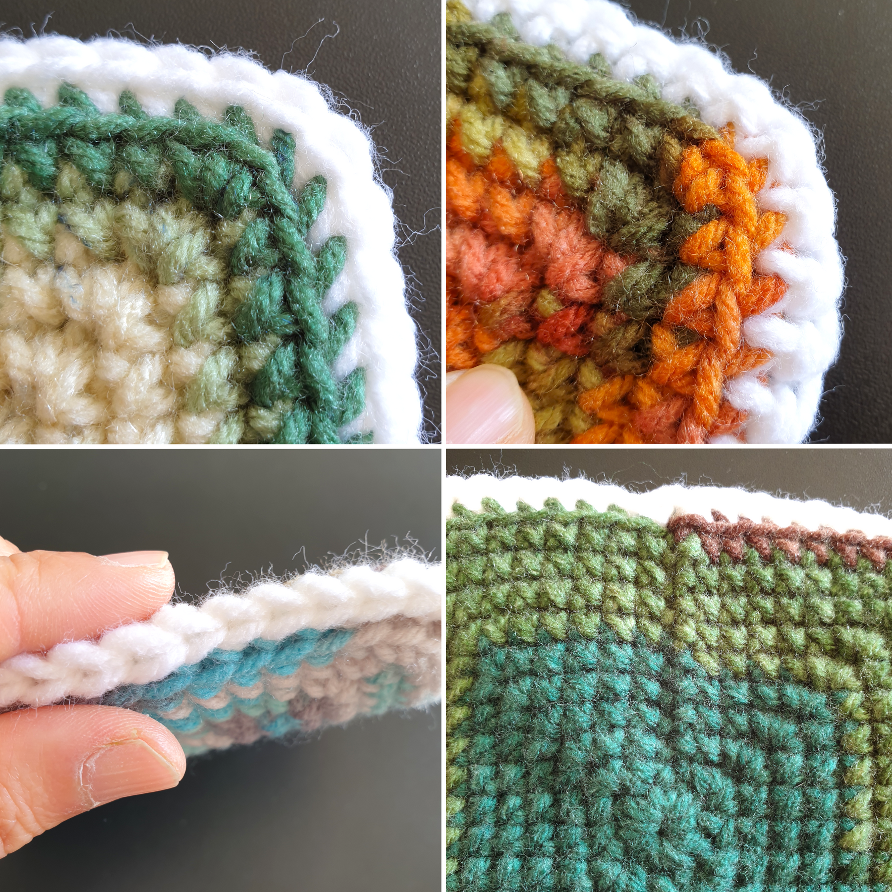 Hand Crochet Colourful Dots Thick Square Coaster : Two Sided , Double Sided
