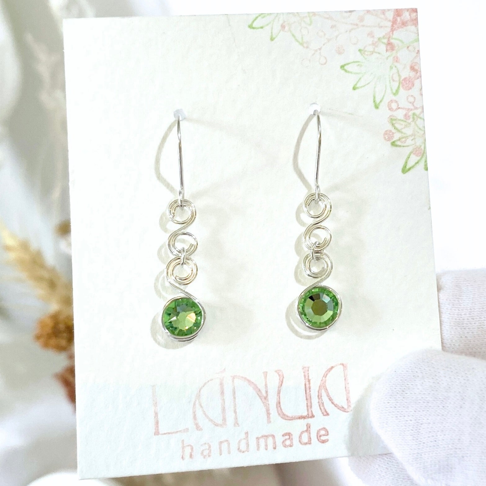 Peridot green crystal dangle earrings | 14k gold-filled or Sterling silver | August birthstone gift