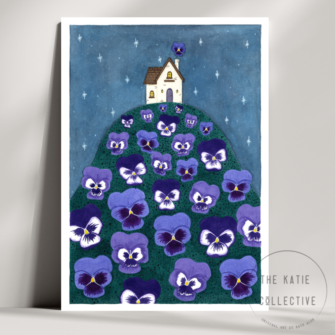 Watercolour Art Print - 'Pansy Cottage'