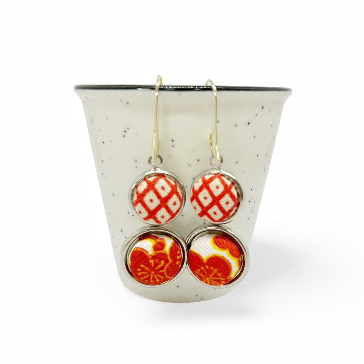Double Drop Kimono Fabric Button Earrings