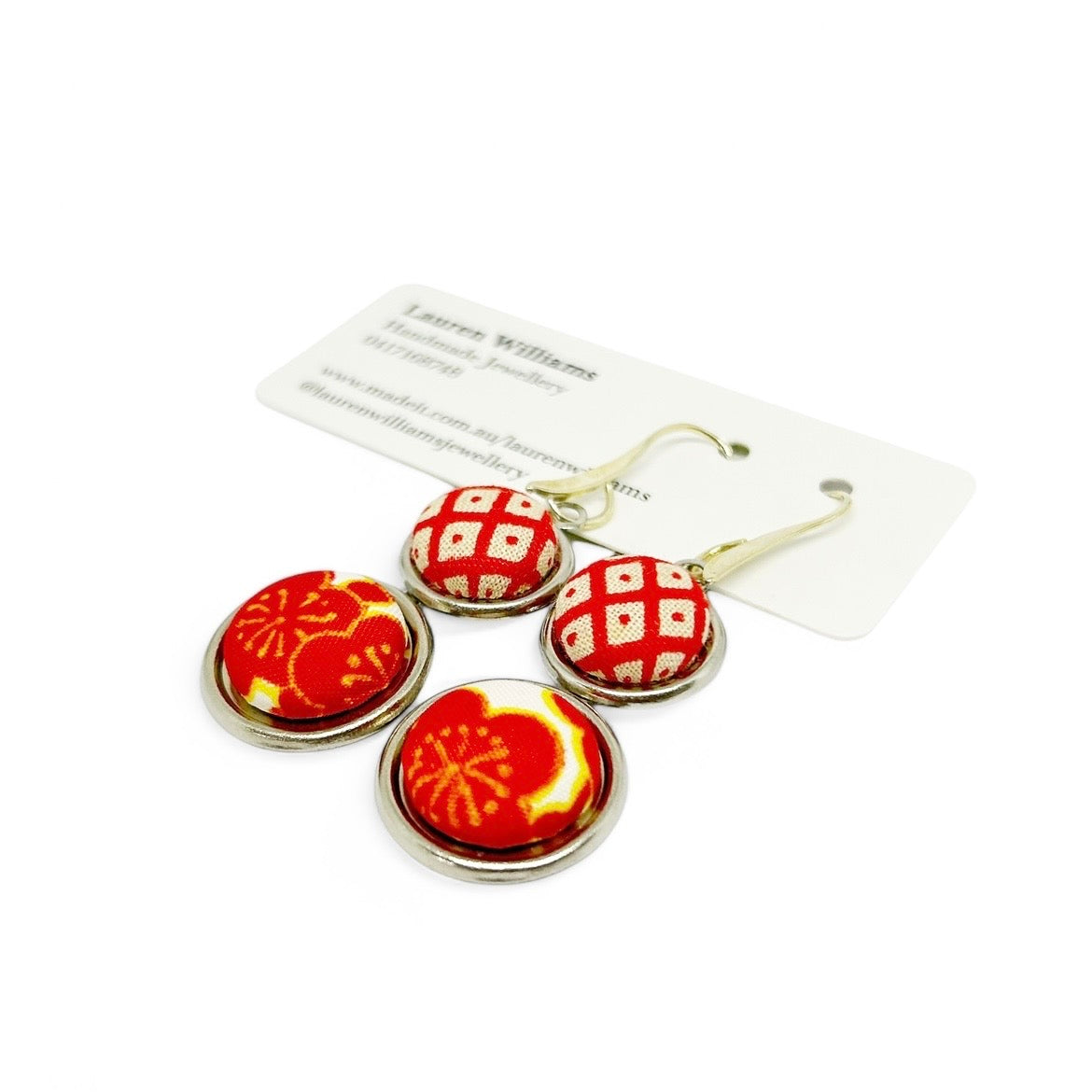 Double Drop Kimono Fabric Button Earrings