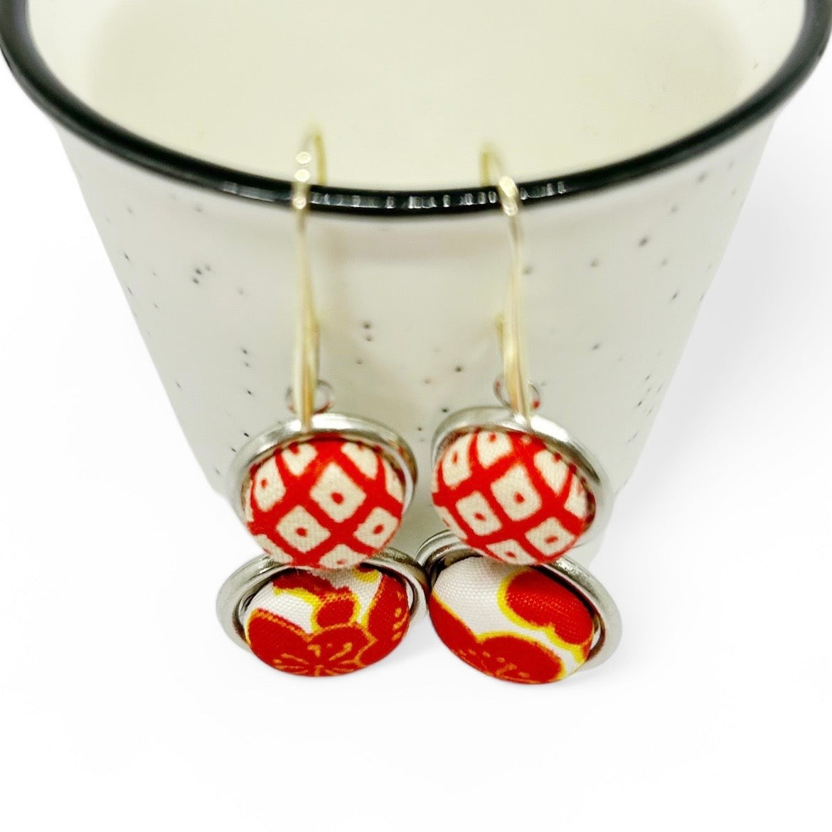 Double Drop Kimono Fabric Button Earrings