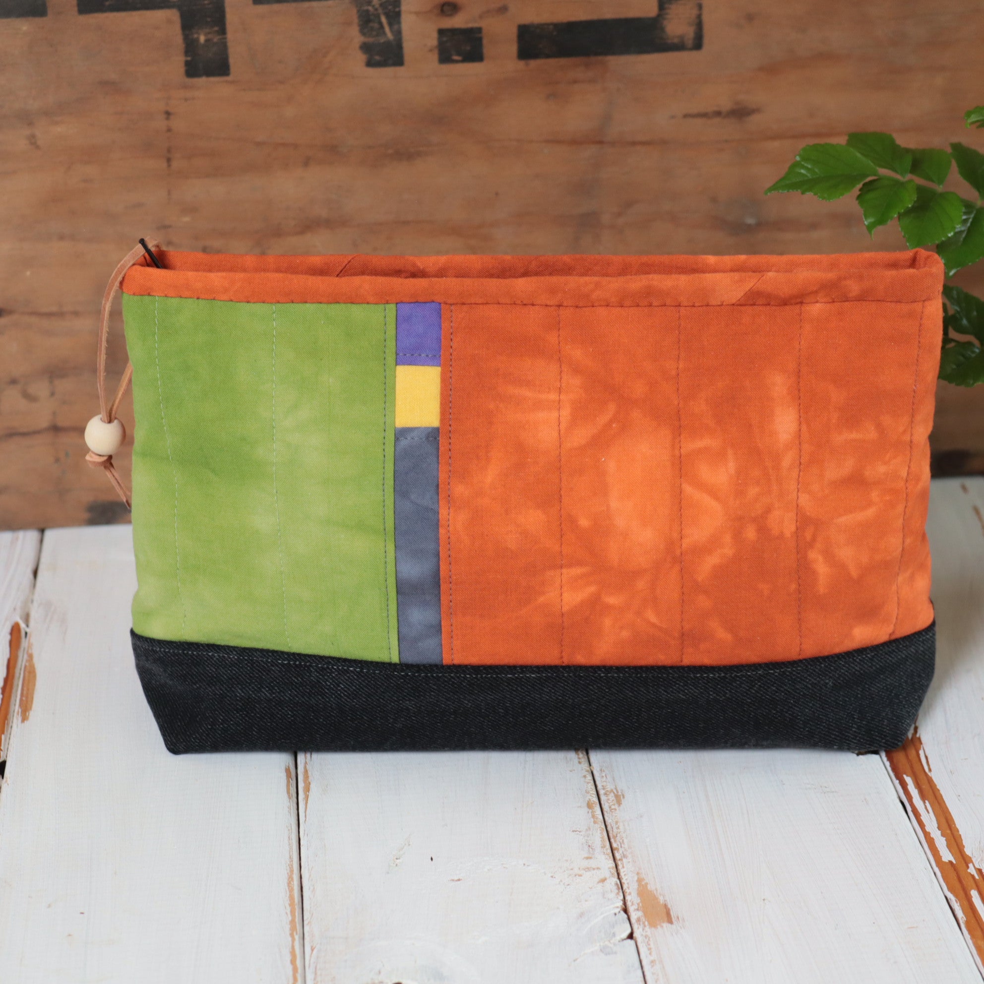 Hand Dyed Zipper Bag, Makeup Bag, Sewing Pouch, Ochre and Charcoal