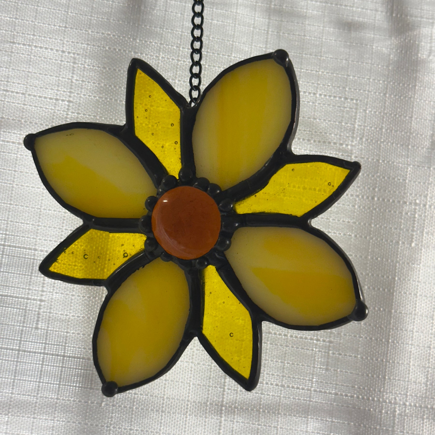 Stained glass flower sun catcher in yellow