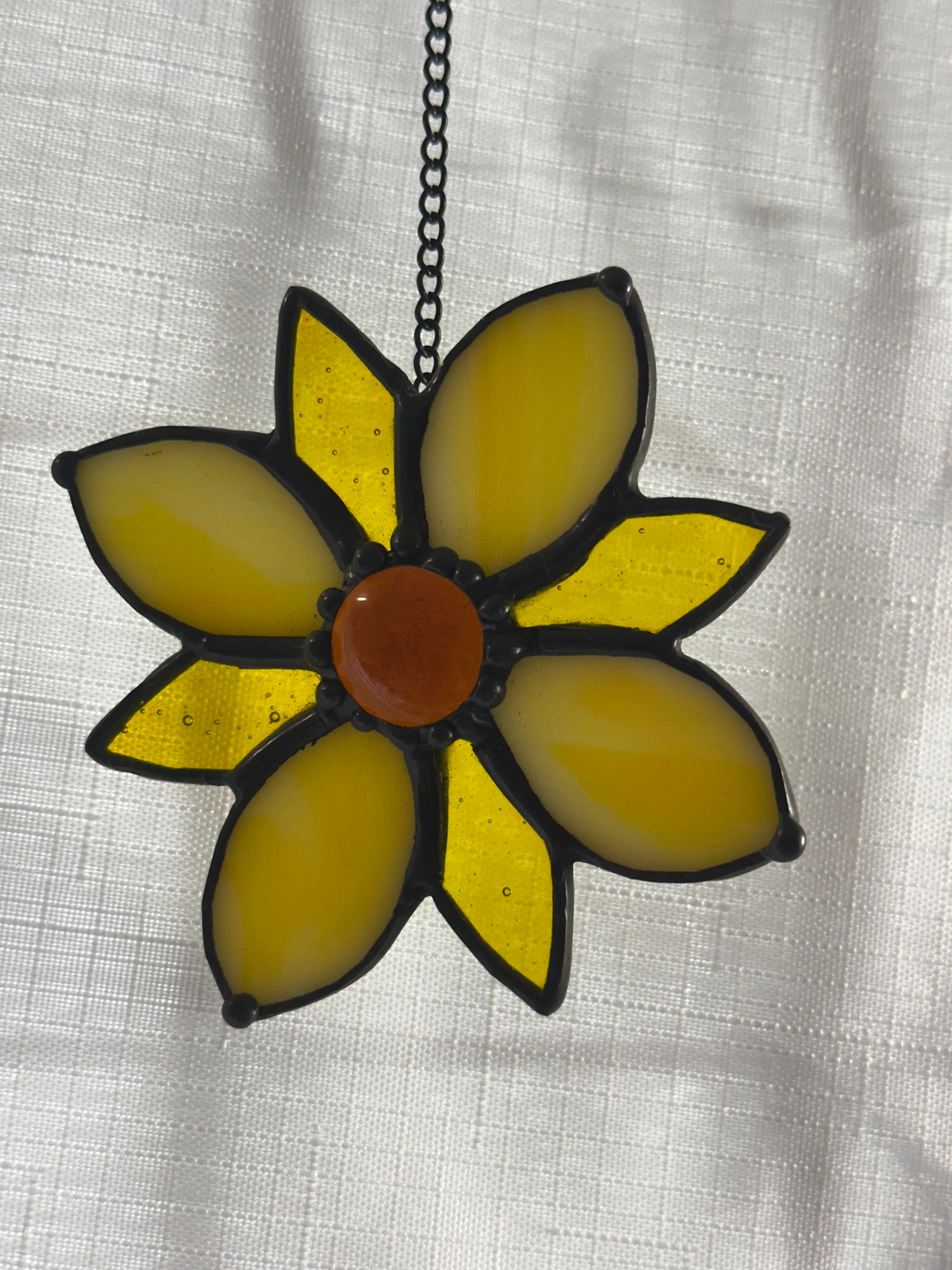Stained glass flower sun catcher in yellow