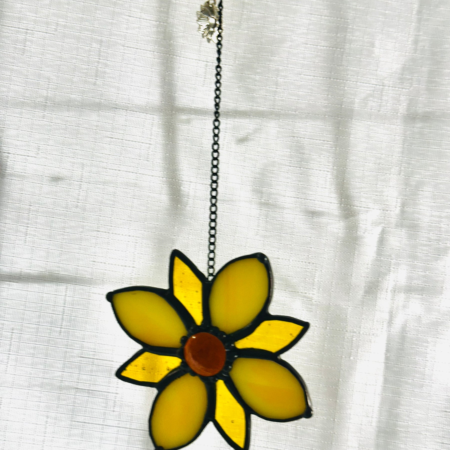 Stained glass flower sun catcher in yellow
