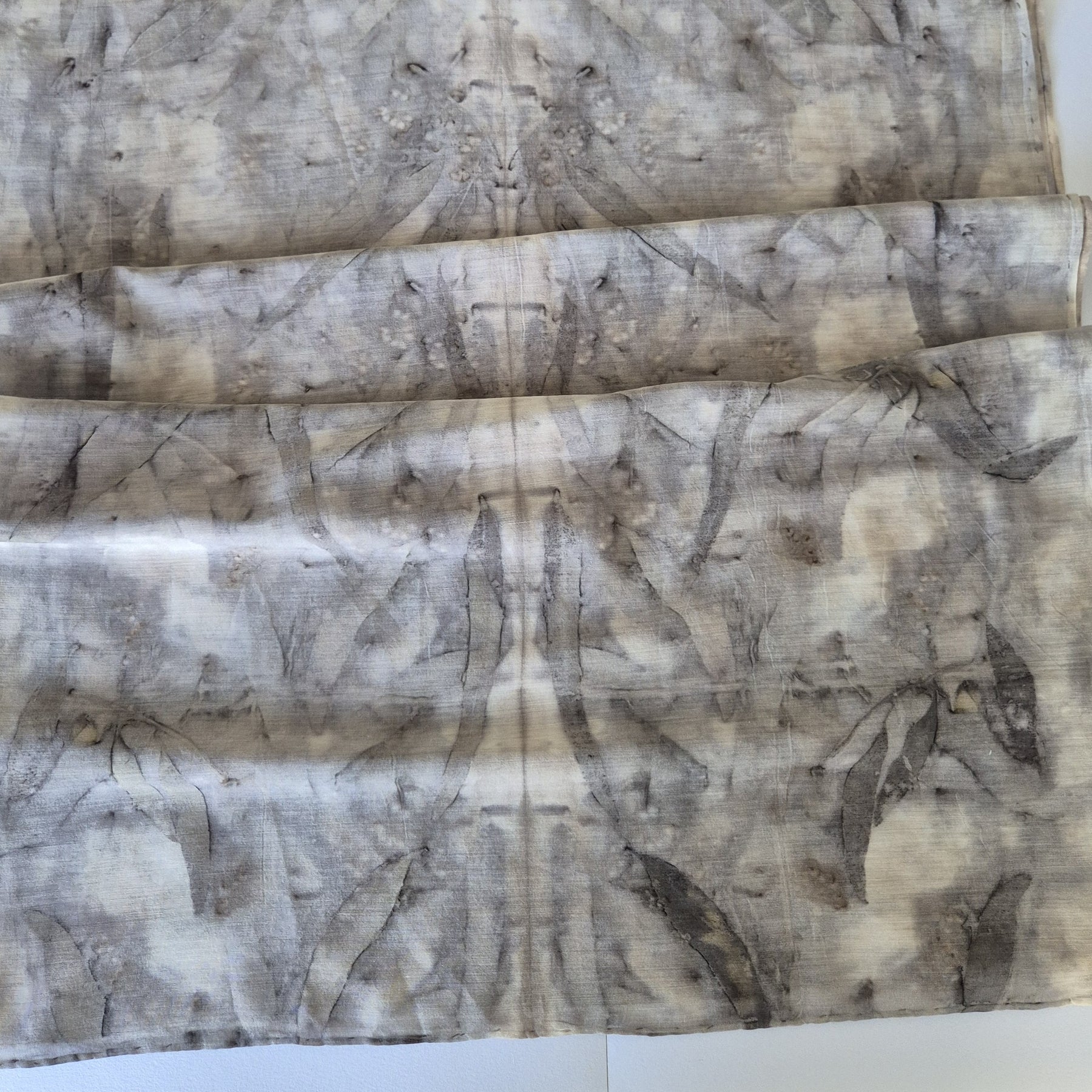 Ecoprinted scarf soft silk cotton neutral black grey