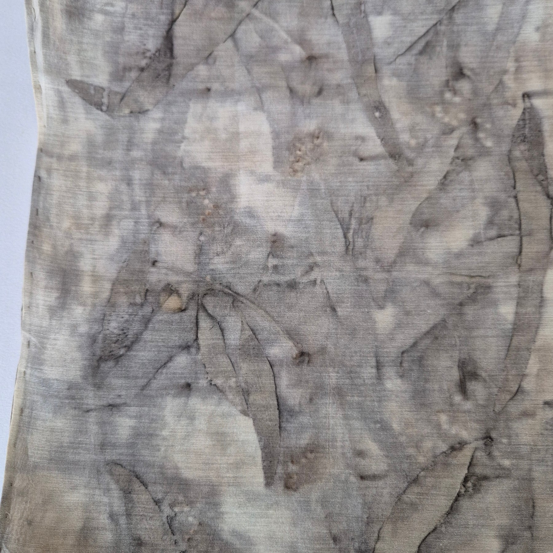 Ecoprinted scarf soft silk cotton neutral black grey