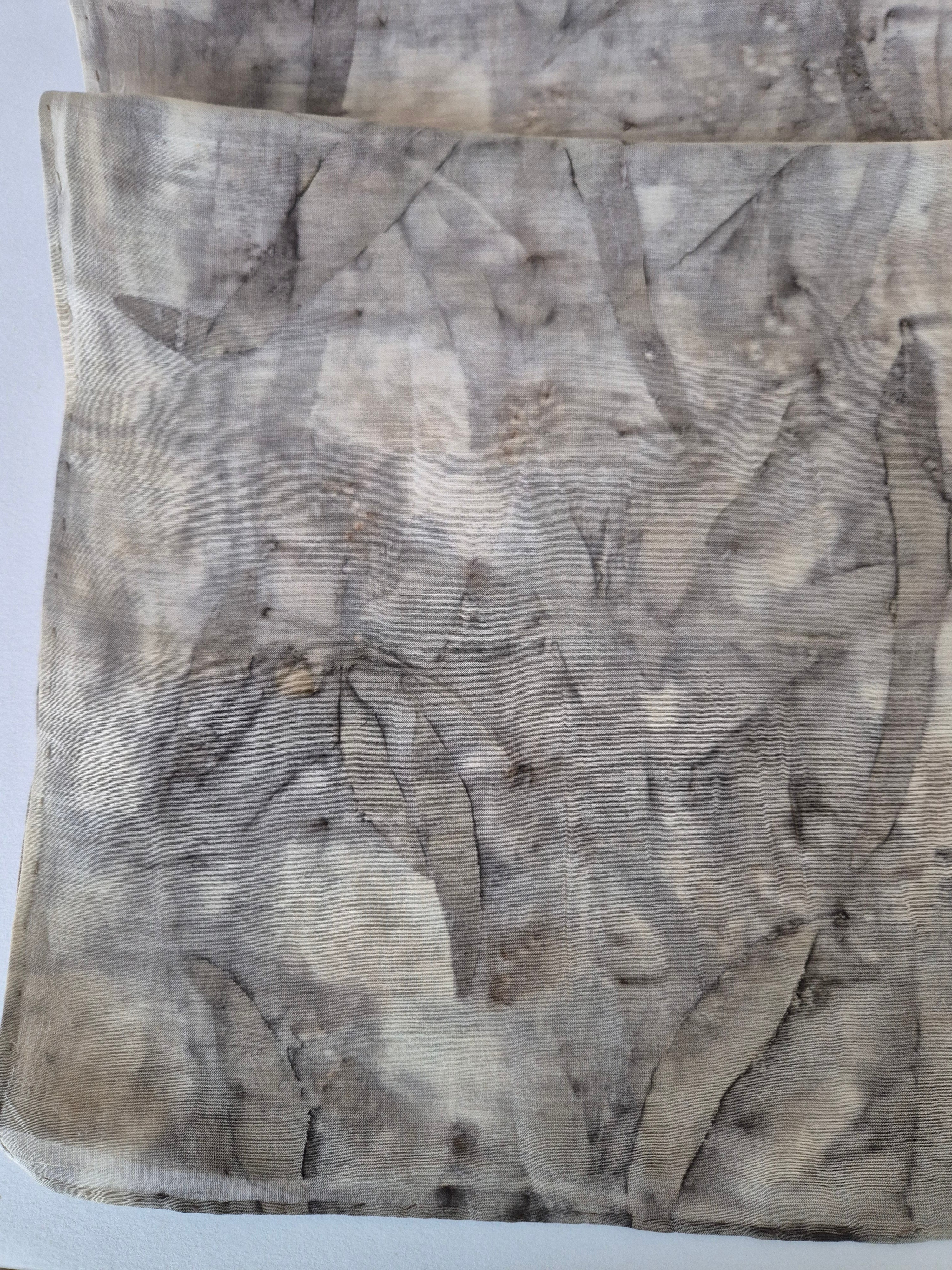 Ecoprinted scarf soft silk cotton neutral black grey