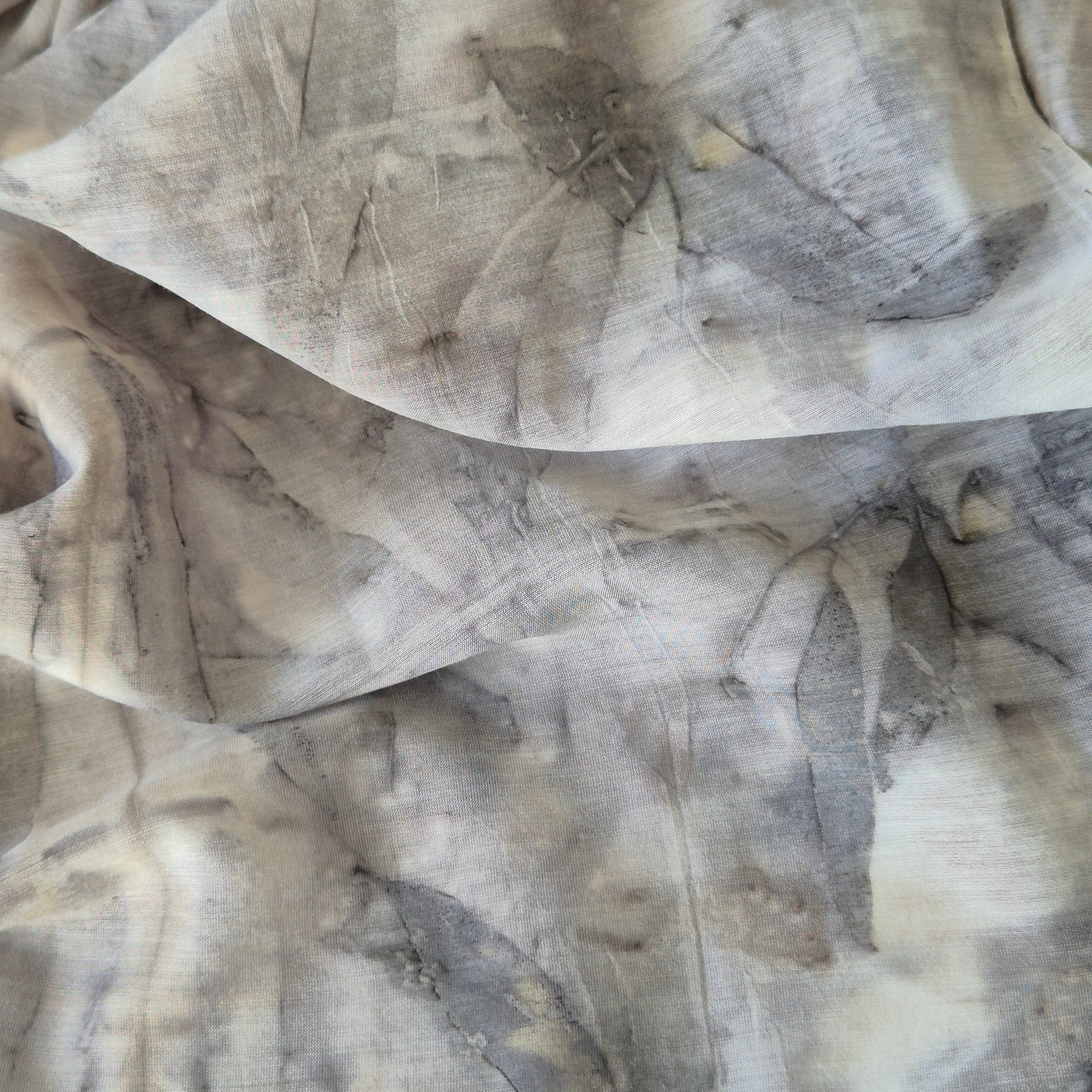Ecoprinted scarf soft silk cotton neutral black grey