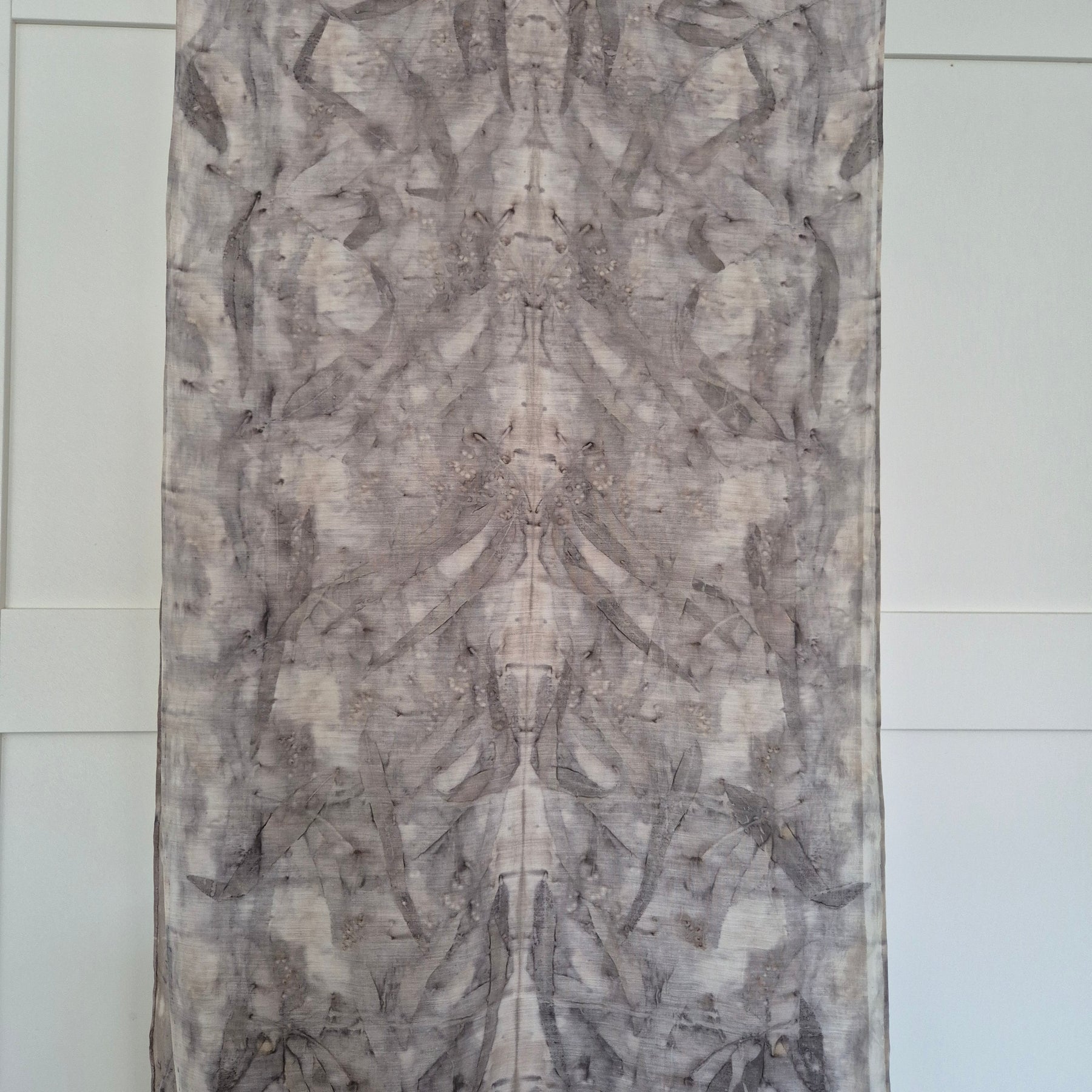 Ecoprinted scarf soft silk cotton neutral black grey