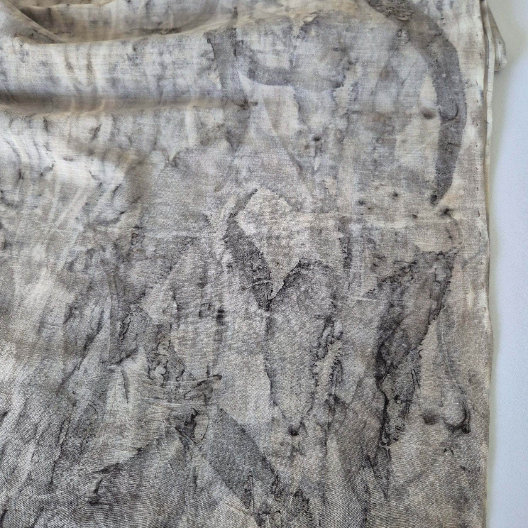 Ecoprinted scarf soft silk cotton neutral black grey