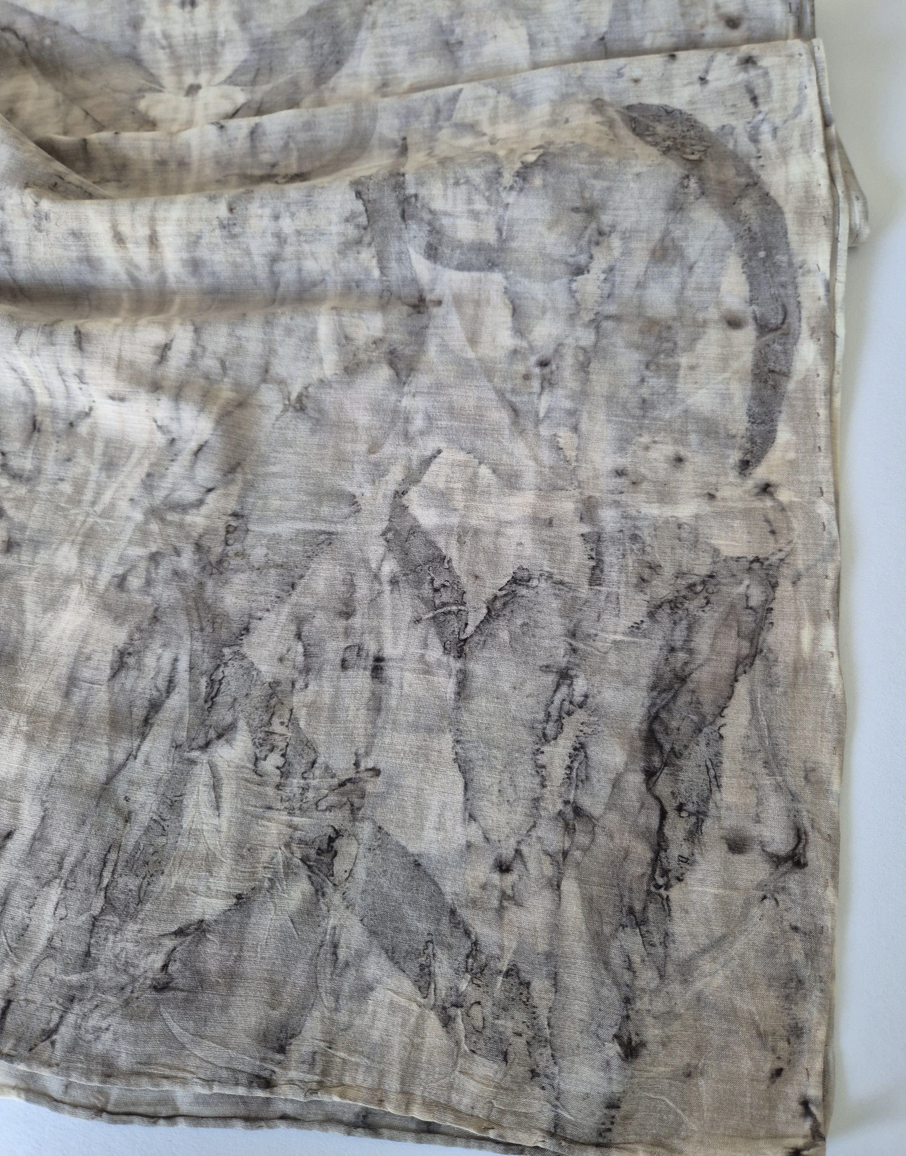 Ecoprinted scarf soft silk cotton neutral black grey