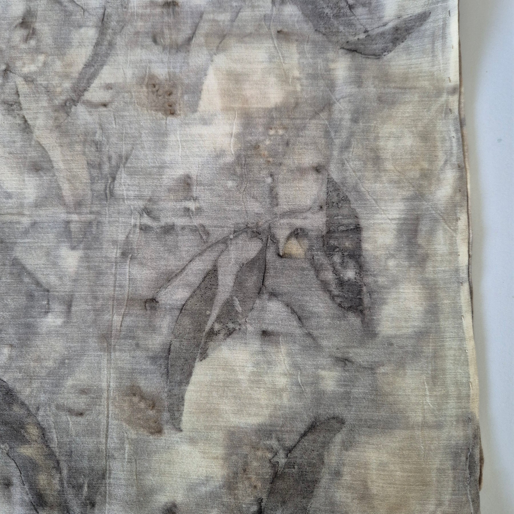 Ecoprinted scarf soft silk cotton neutral black grey