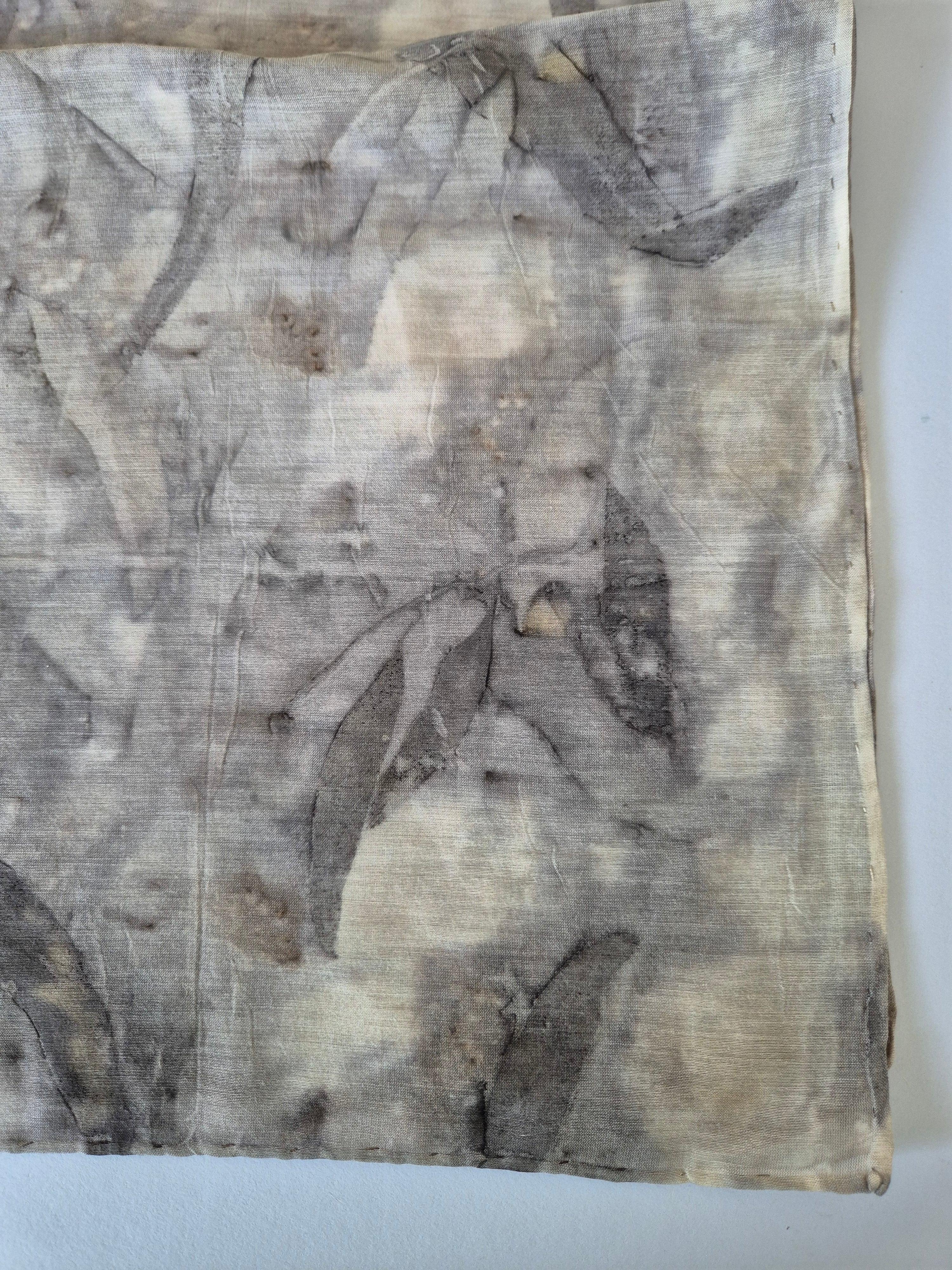 Ecoprinted scarf soft silk cotton neutral black grey