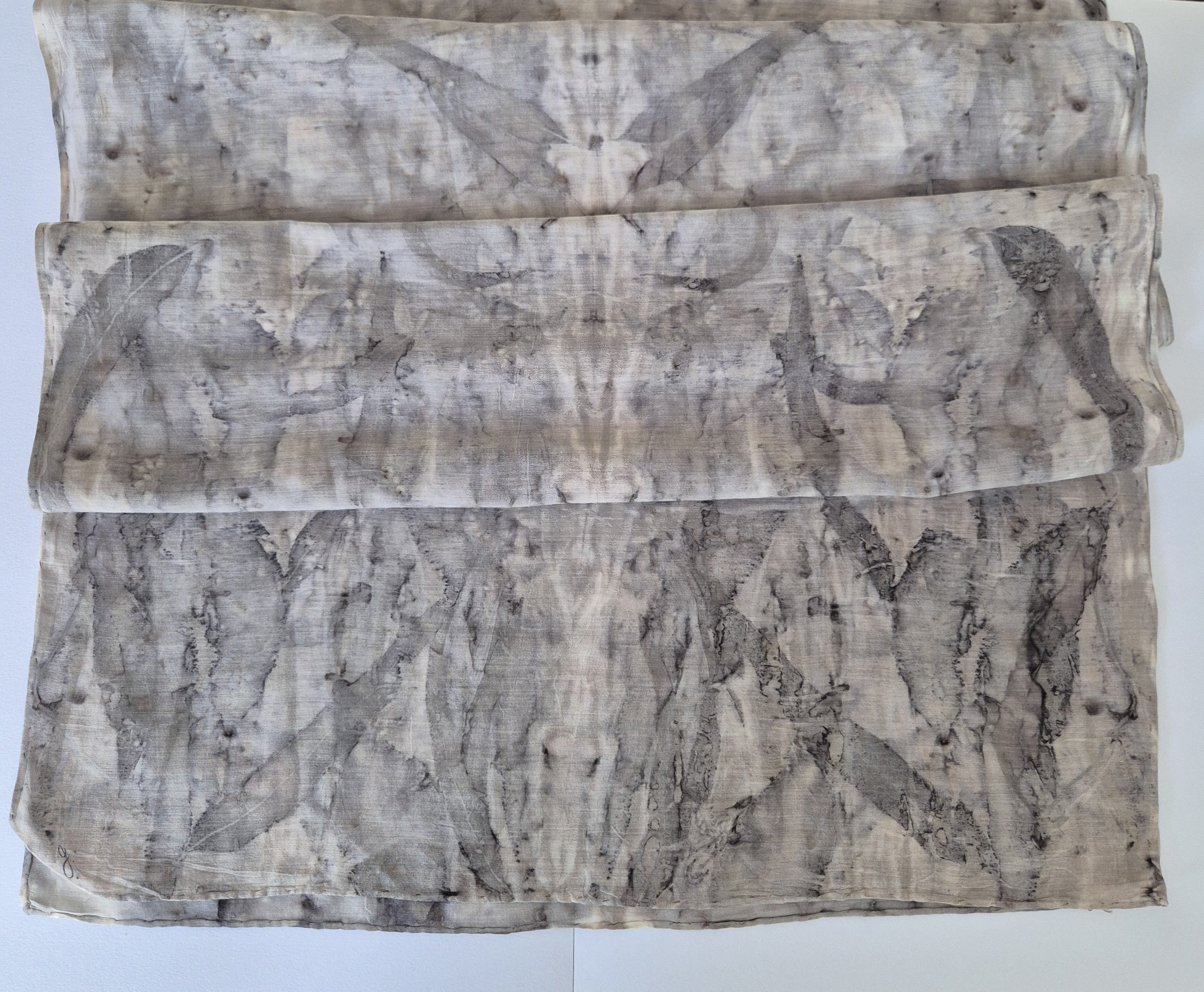 Ecoprinted scarf soft silk cotton neutral black grey