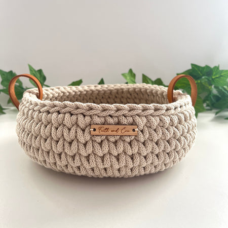 Crochet basket with handles - colour Cashmere Beige