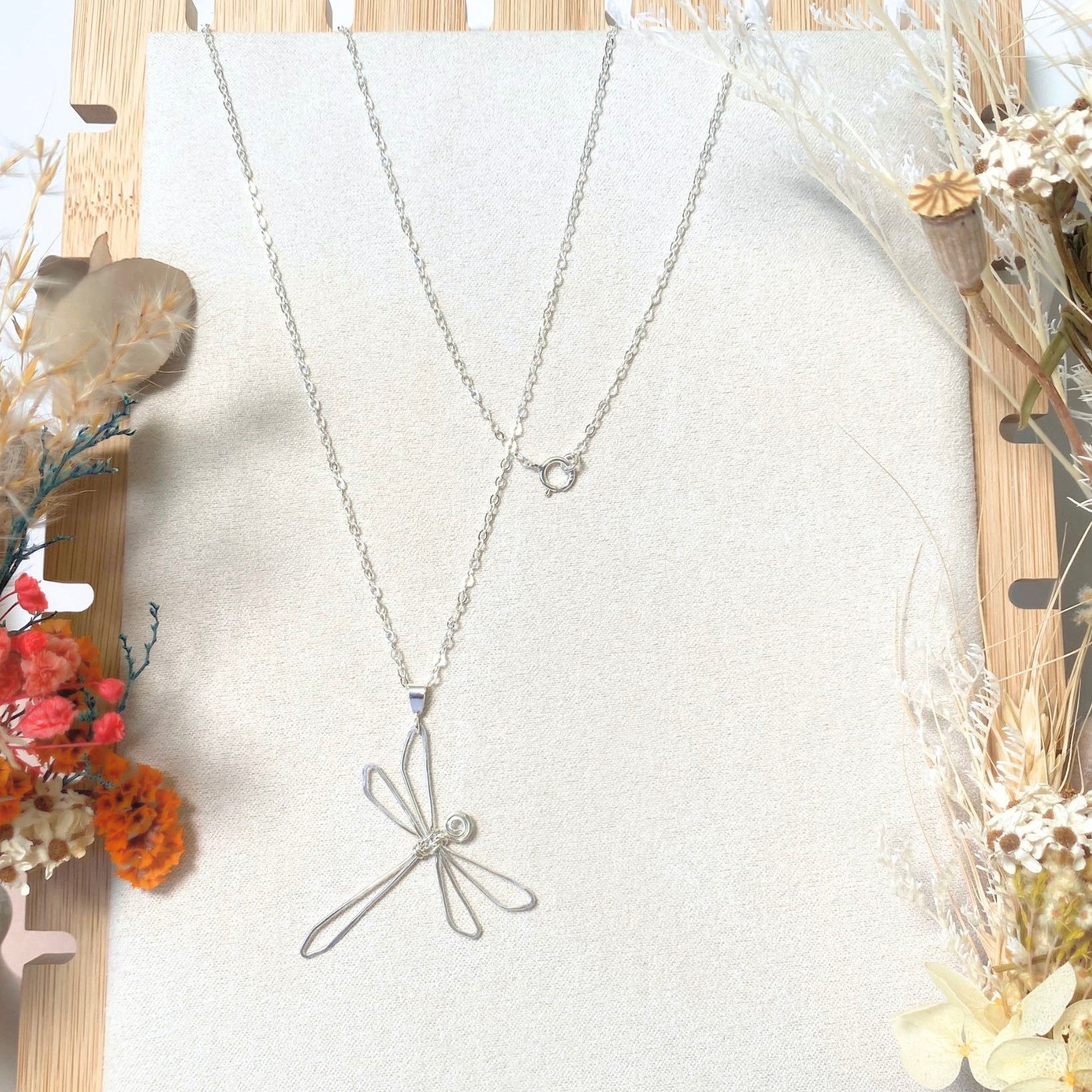 Dragonfly pendant necklace | Sterling silver wire | Cable link chain | Whimsical gift