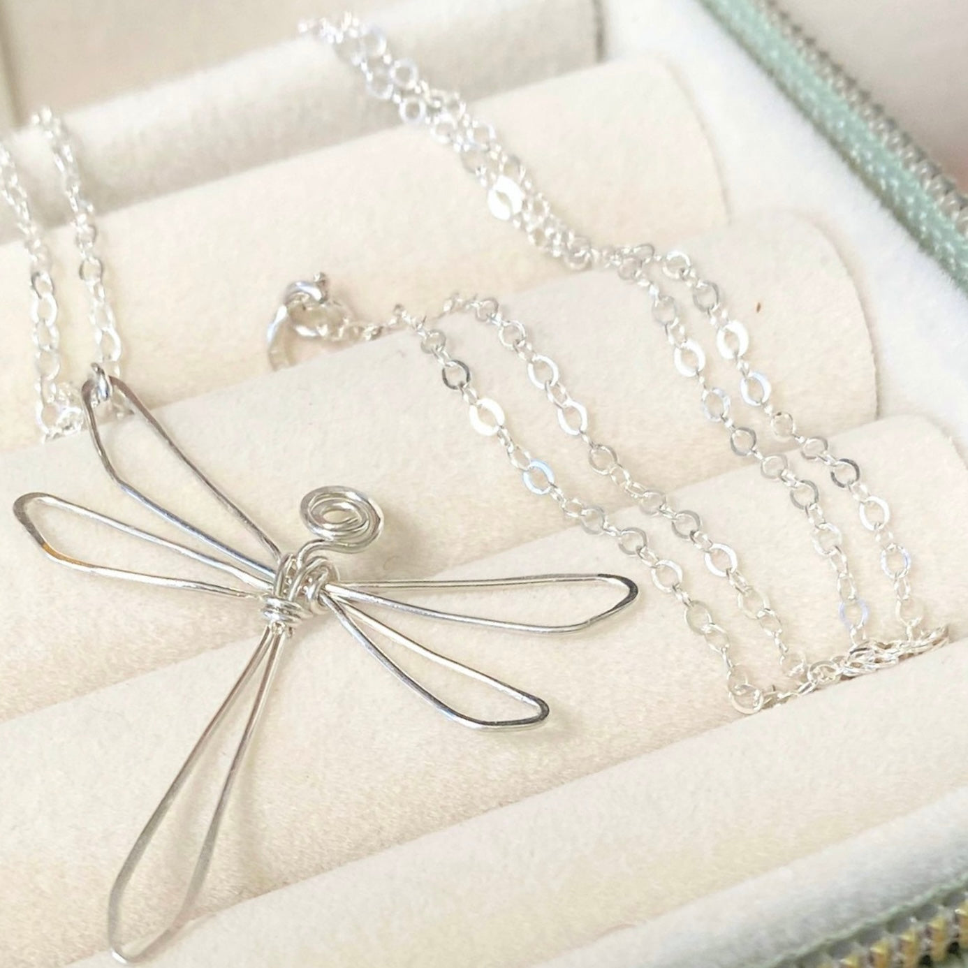 Dragonfly pendant necklace | Sterling silver wire | Cable link chain | Whimsical gift