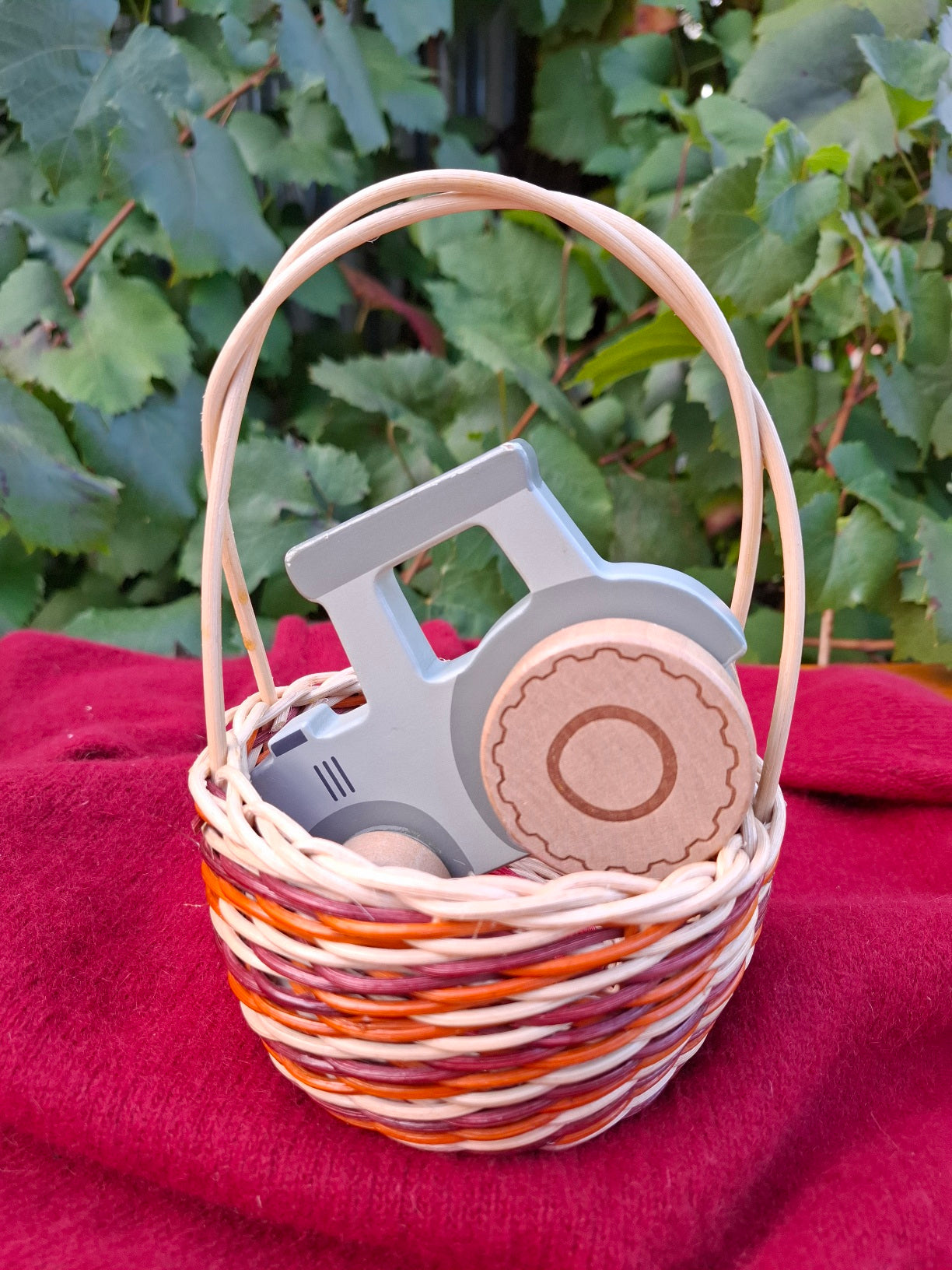 small orange brown handled basket