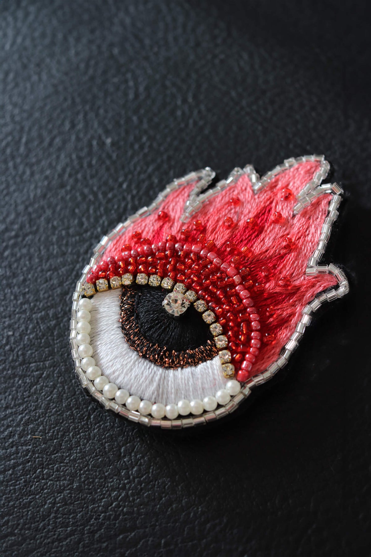 Beaded Fire Eye Brooch