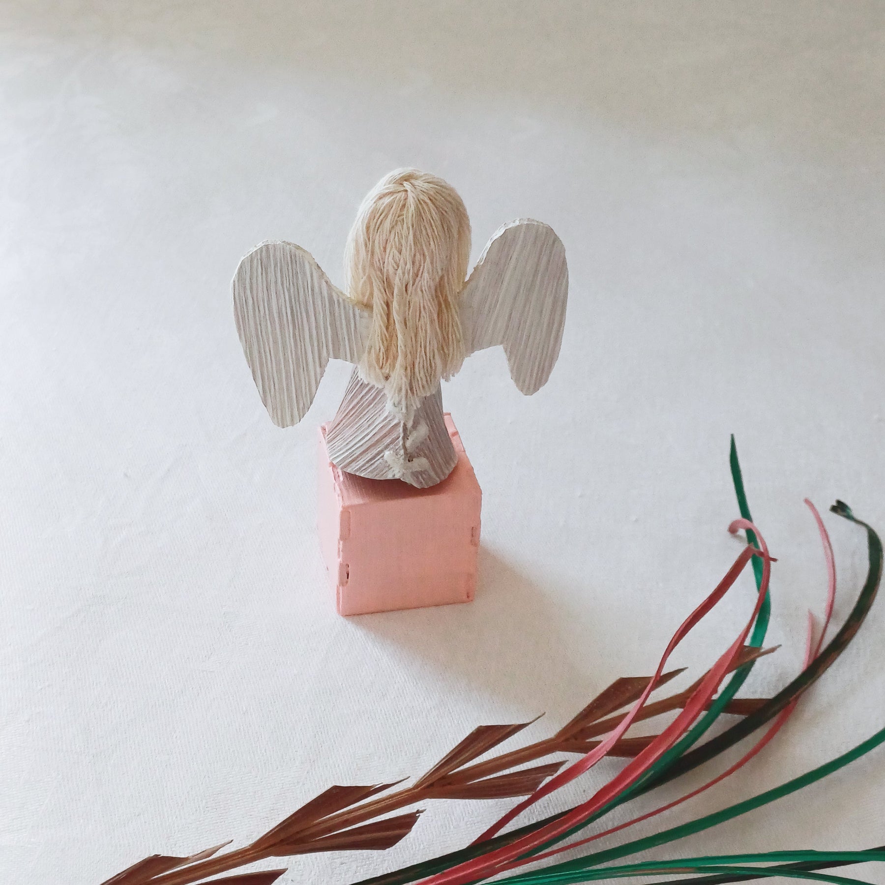 Little Handmade Palm Leaf Angel Figurine, Table Decoration