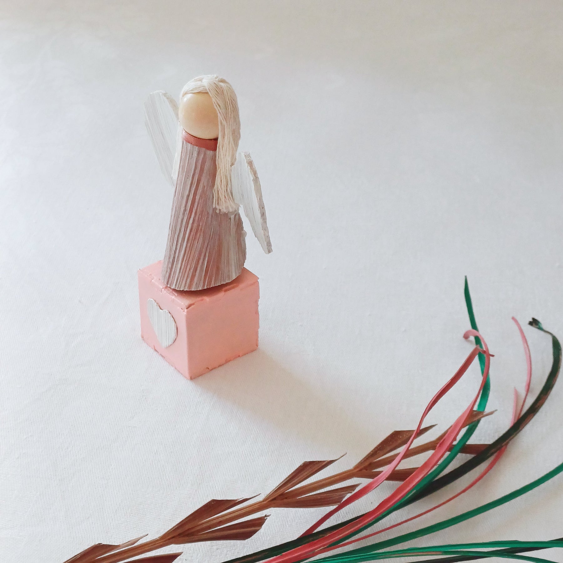 Little Handmade Palm Leaf Angel Figurine, Table Decoration