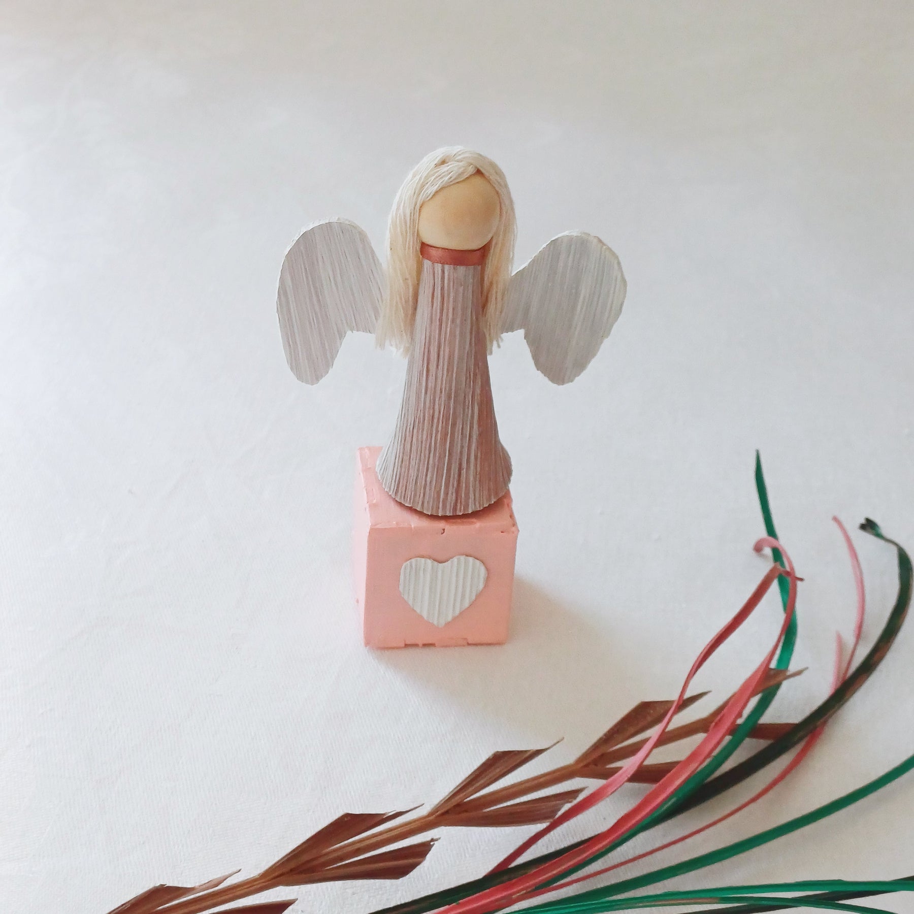 Little Handmade Palm Leaf Angel Figurine, Table Decoration