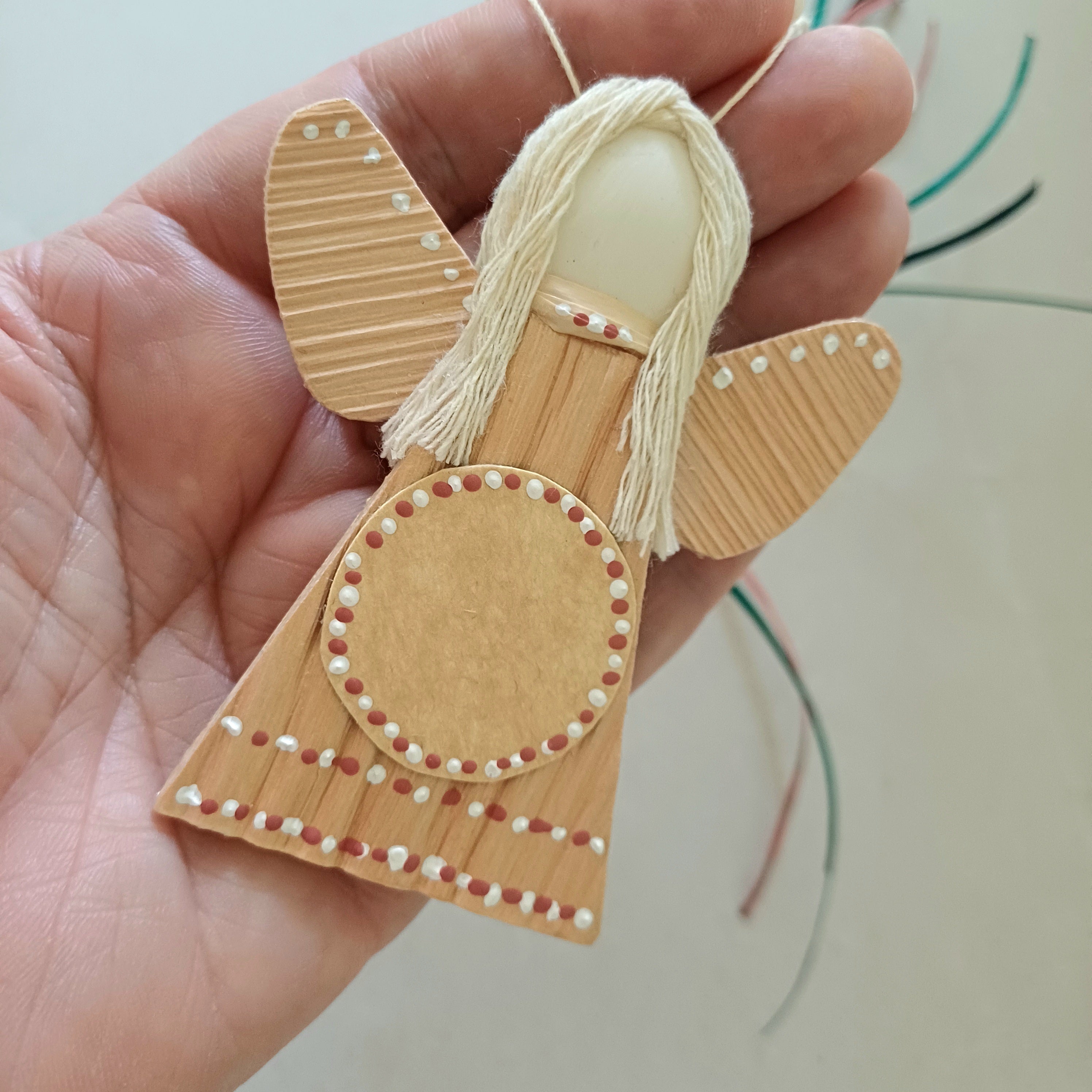 Handmade Palm Leaf Angel Ornament Place for Handwritten Greeting Sustainable