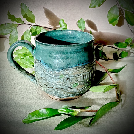 Green/Grey and Dark Turquoise Textured Mug