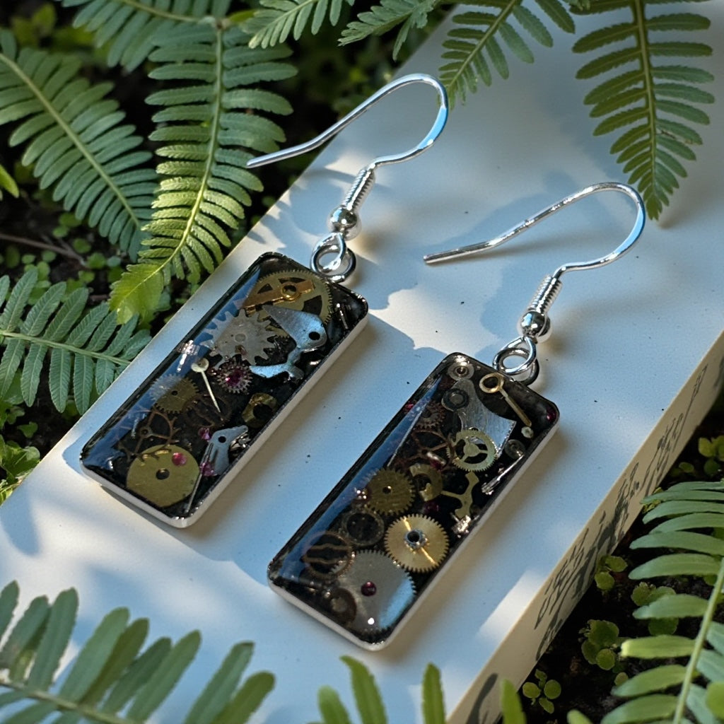 Steampunk watch parts rectangle earrings