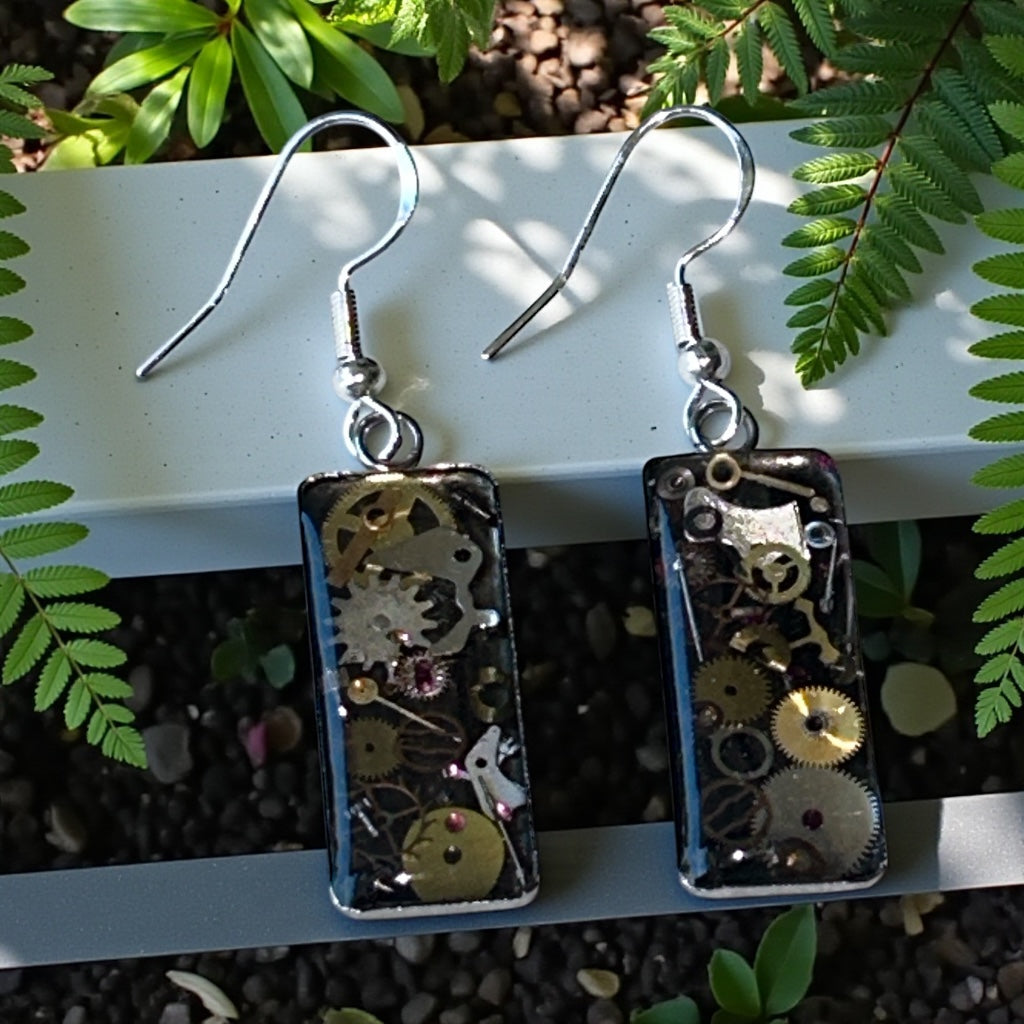 Steampunk watch parts rectangle earrings