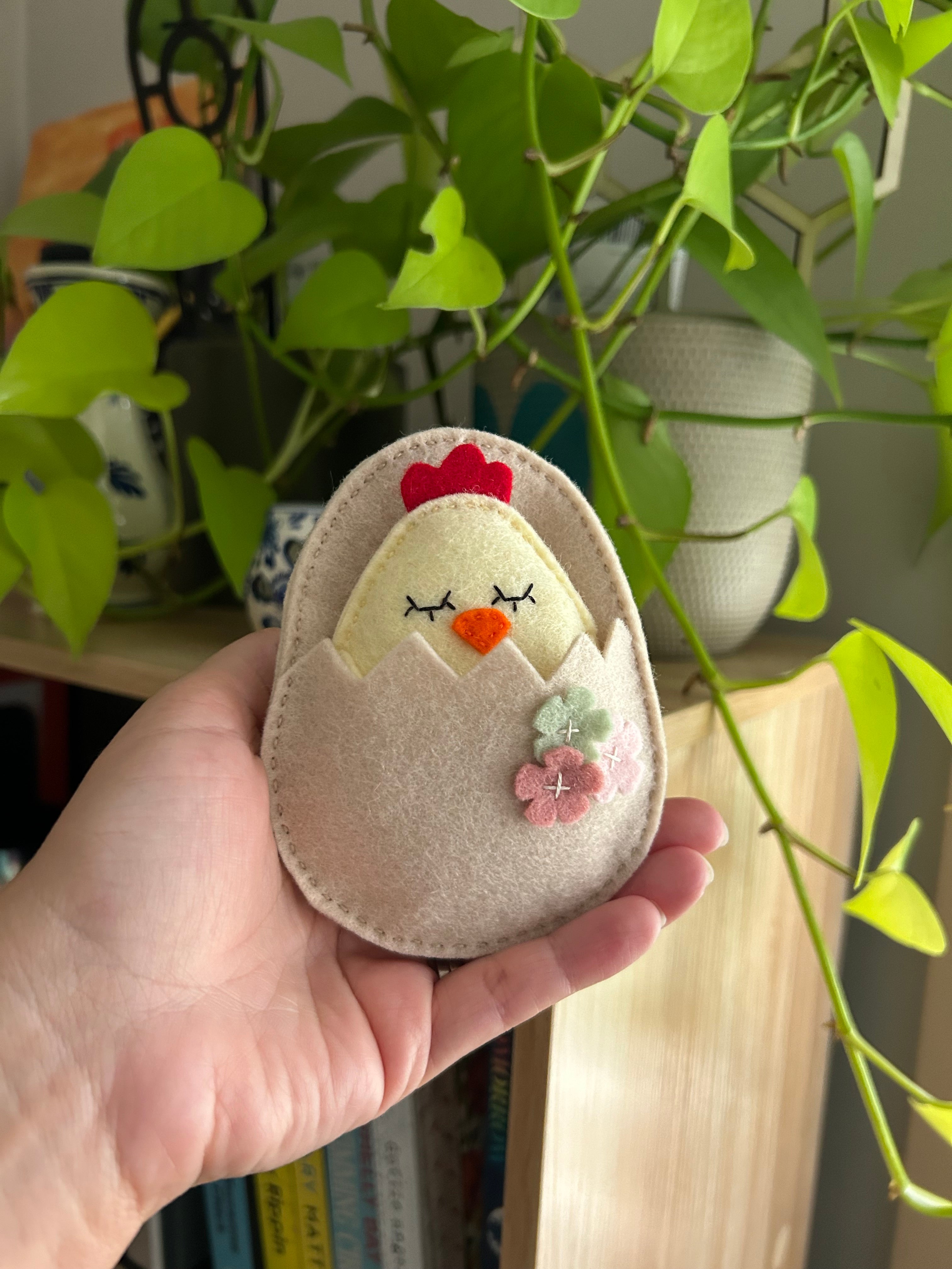 Pocket chick in egg shell bed, pocket friend, gift