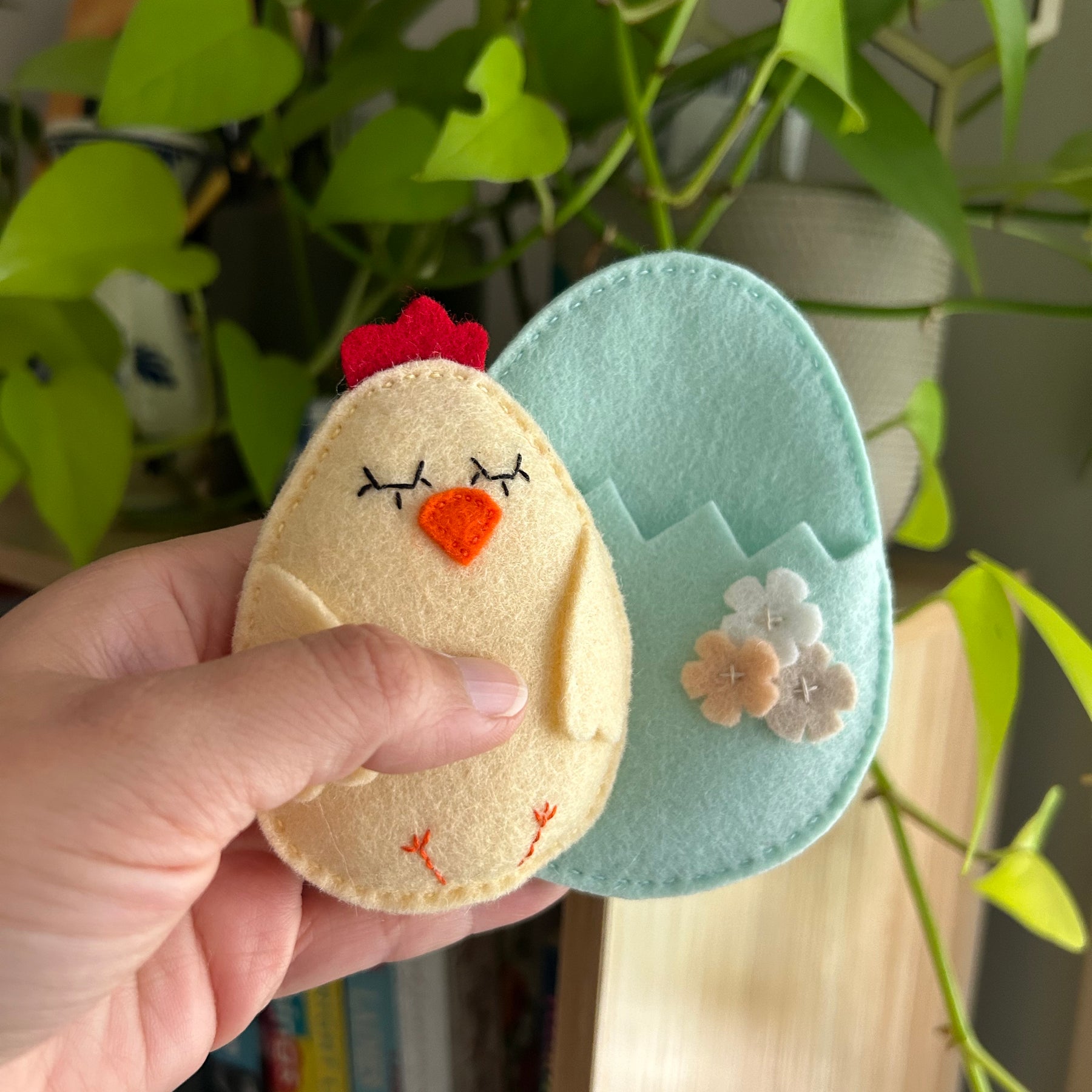 Pocket chick in egg shell bed, pocket friend, gift