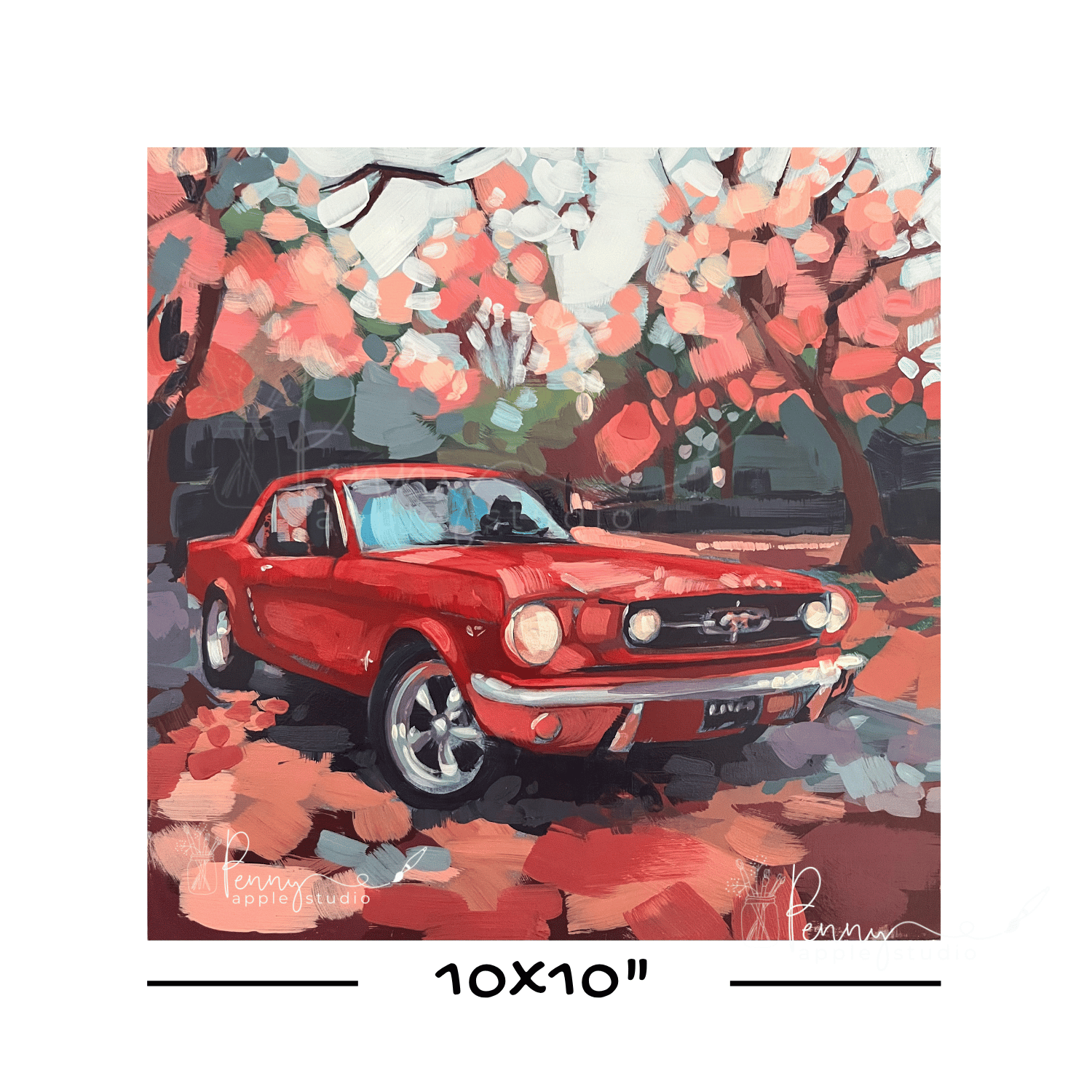 Unframed Expressive Square Art Print – Cherry Mustang