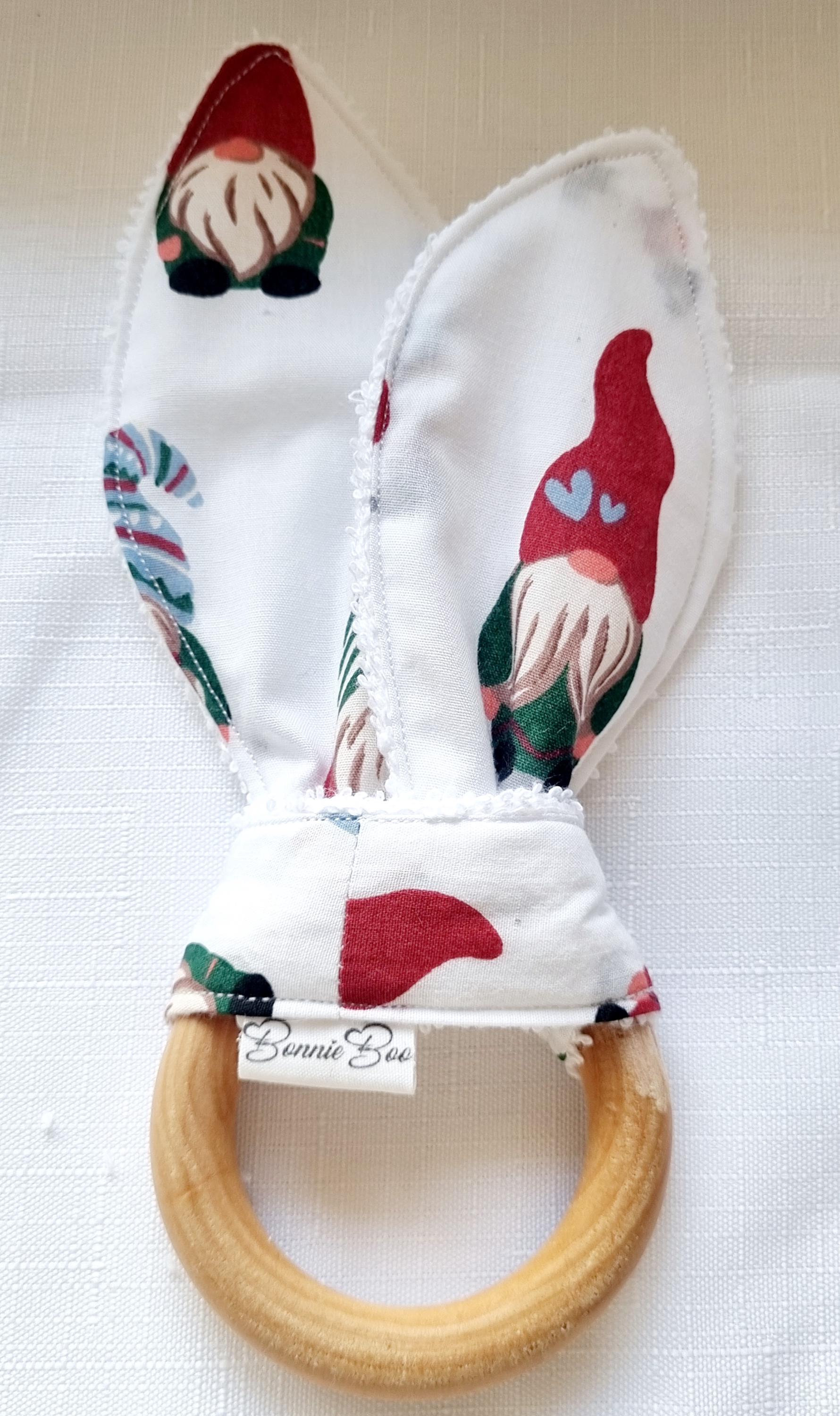Bunny Ear Ring Toy - Christmas Gnomes – Cotton – towelling - Free Shipping - BB12